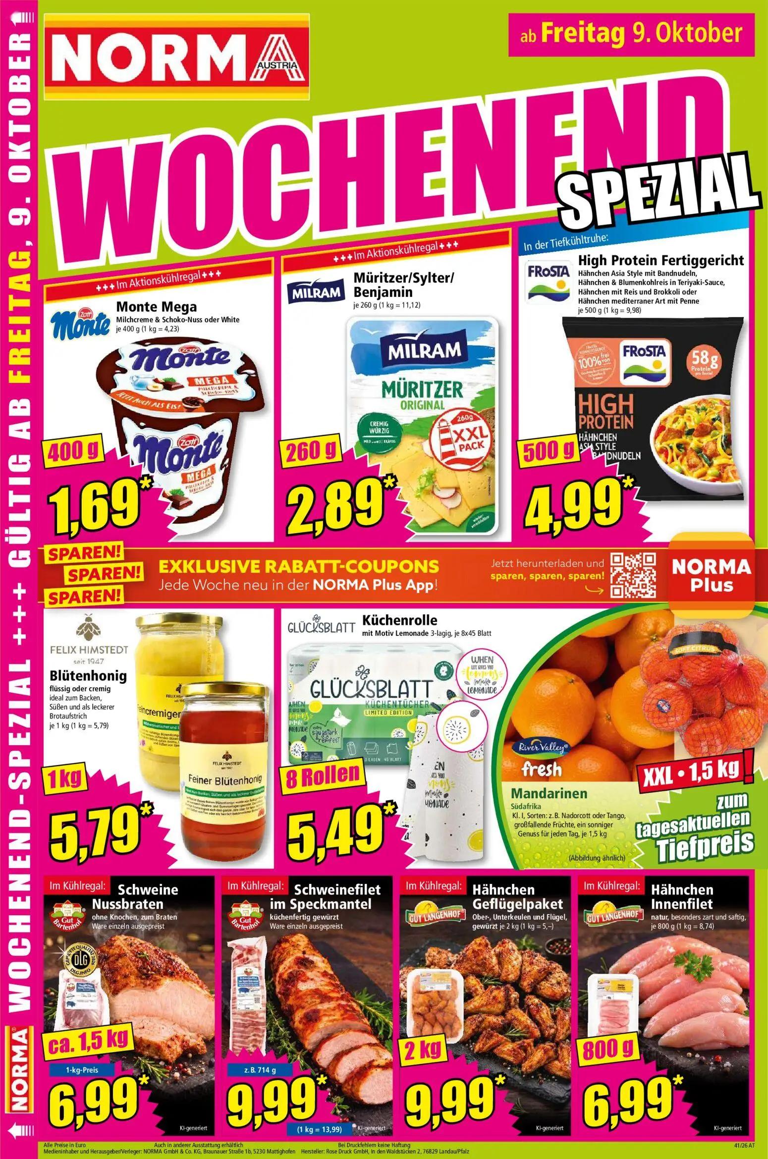 Norma Prospekt, Seite 18 von 20 — Monte Mega Milchcreme & Schoko-Nuss oder White, Müritzer/Sylter/ Benjamin, High Protein Fe…