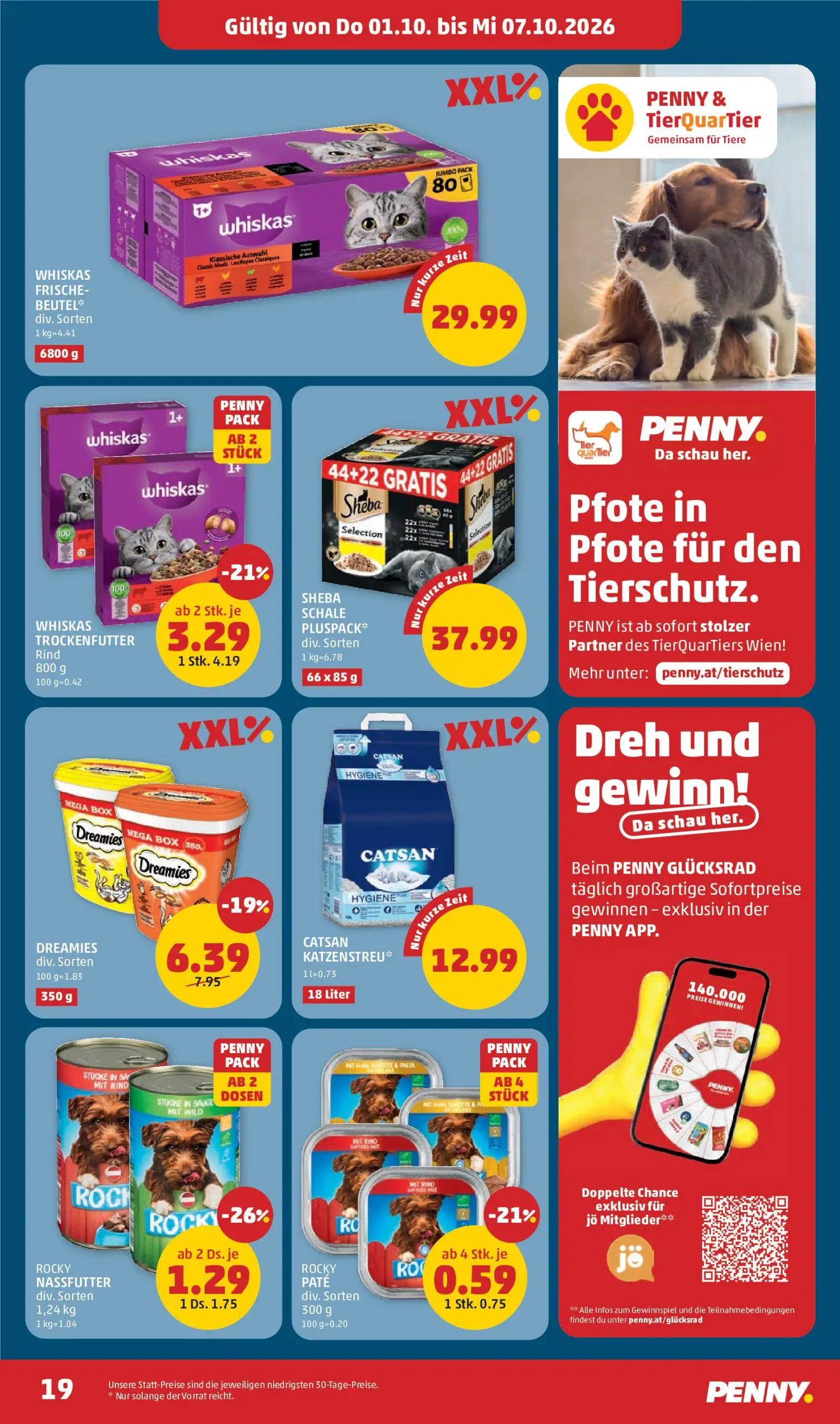 PENNY Prospekt, Seite 19 von 32 — DREAMIES, WHISKAS TROCKENFUTTER Rind, ROCKY NASSFUTTER