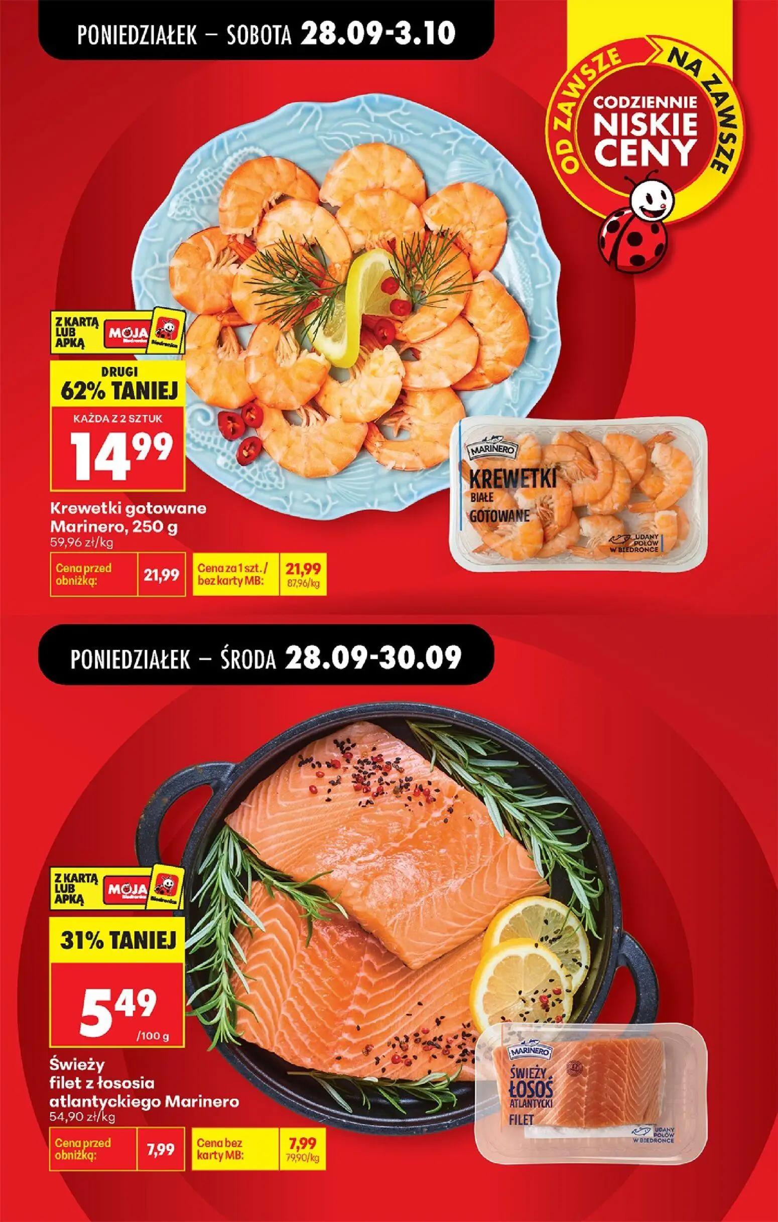 Biedronka gazetka, strona 7 z 106 — Krewetki gotowane Marinero, Świeży filet z łososia atlantyckiego Marinero
