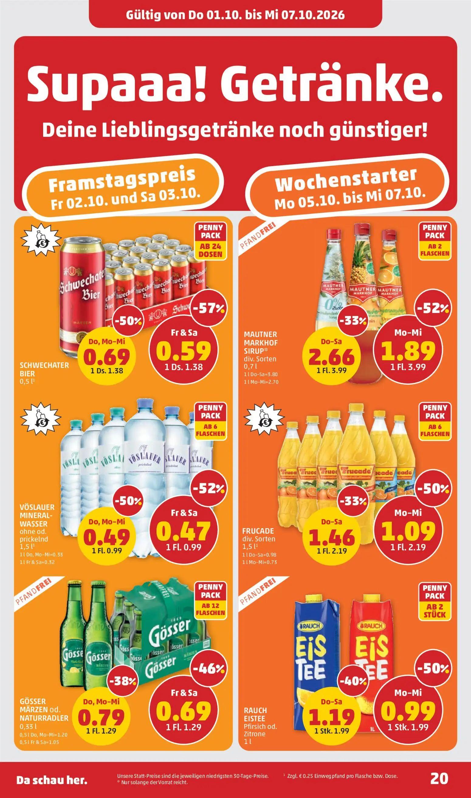 PENNY Prospekt, Seite 20 von 32 — MAUTNER MARKHOF SIRUP, FRUCADE div. Sorten, RAUCH EISTEE Pfirsich od. Zitrone