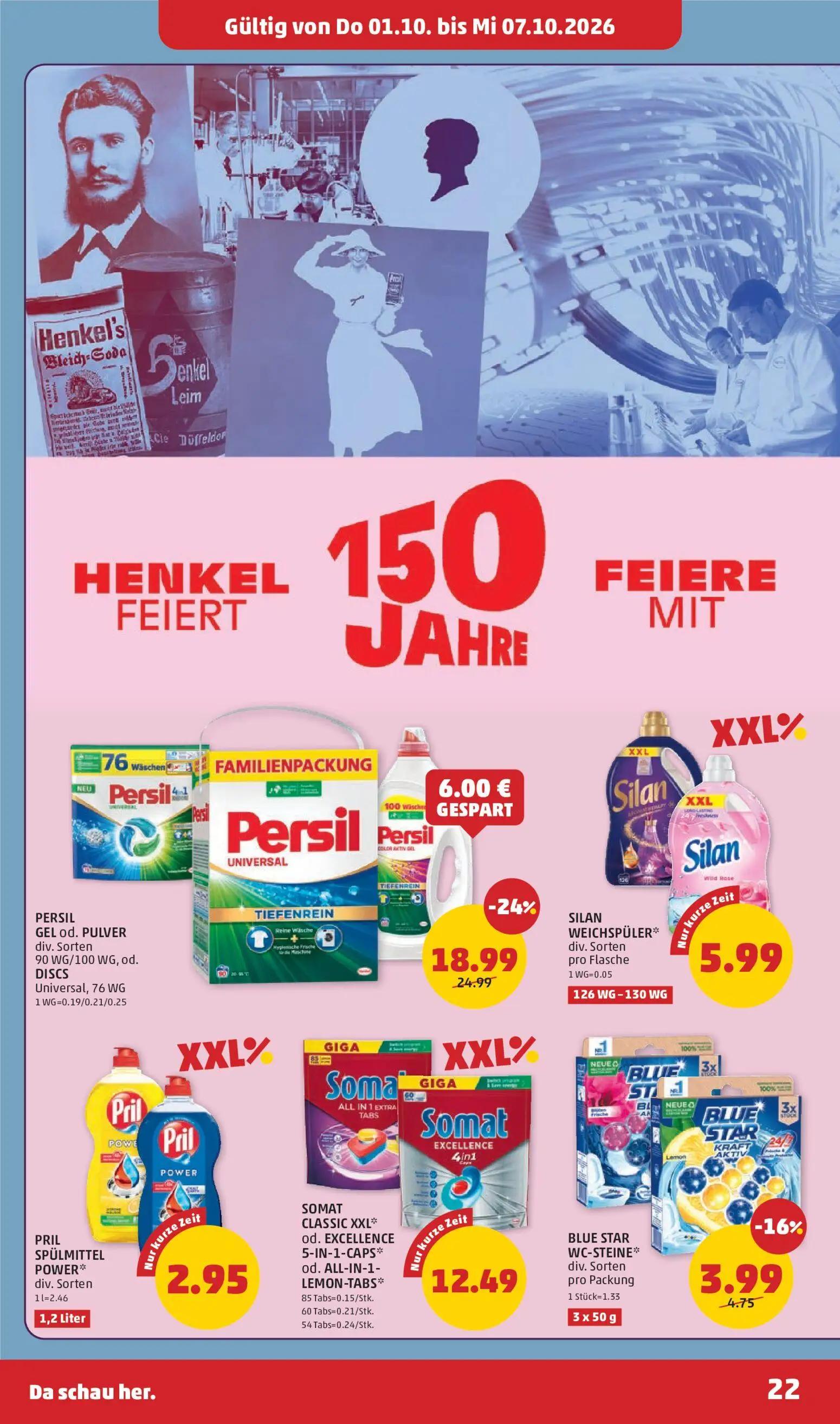 PENNY Prospekt, Seite 22 von 32 — PERSIL GEL od. PULVER div. Sorten 90 WG/100 WG, od. DISCS Universal, 76 WG, BLUE STAR WC-S…