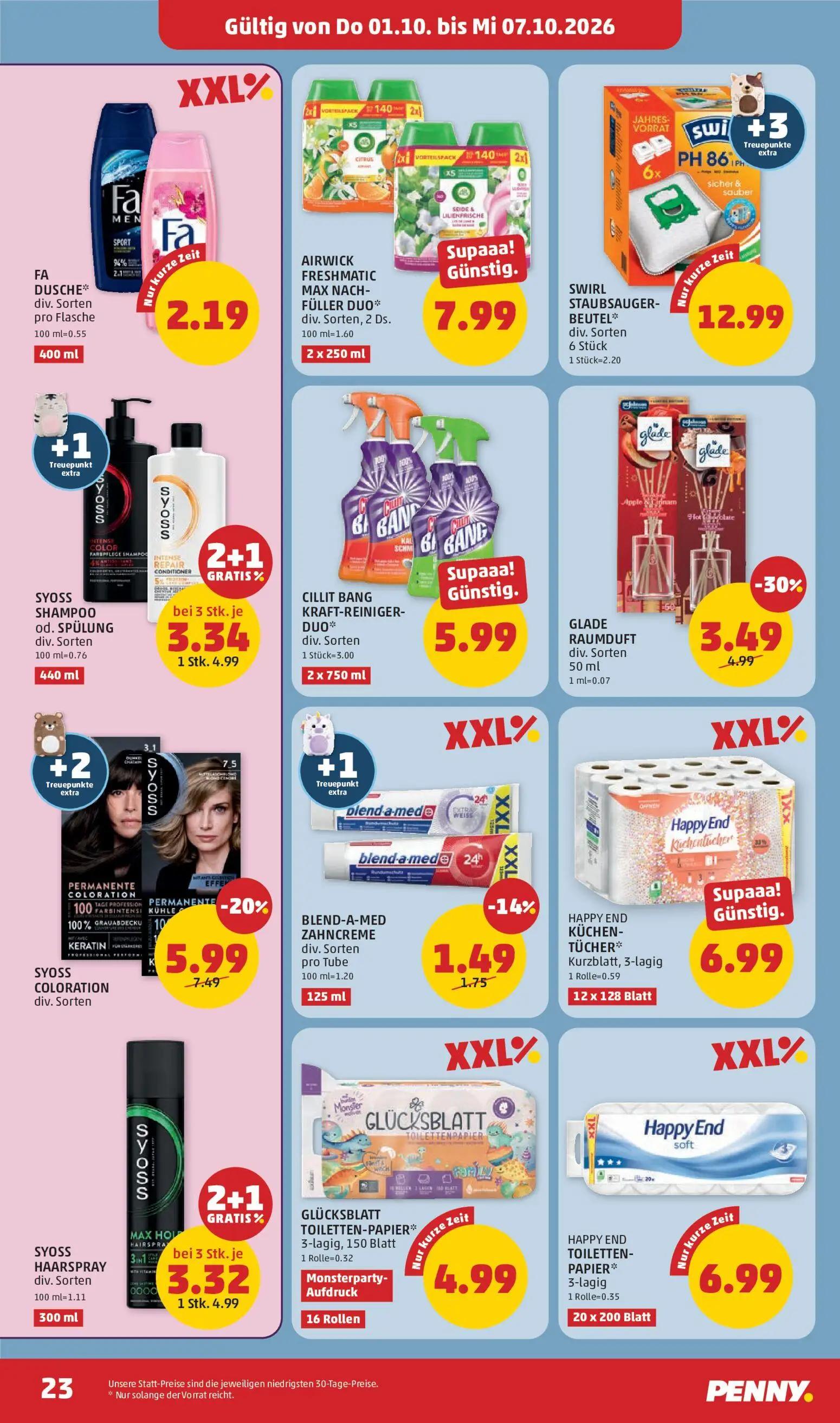PENNY Prospekt, Seite 23 von 32 — SYOSS HAARSPRAY, SYOSS SHAMPOO od. SPÜLUNG, GLADE RAUMDUFT