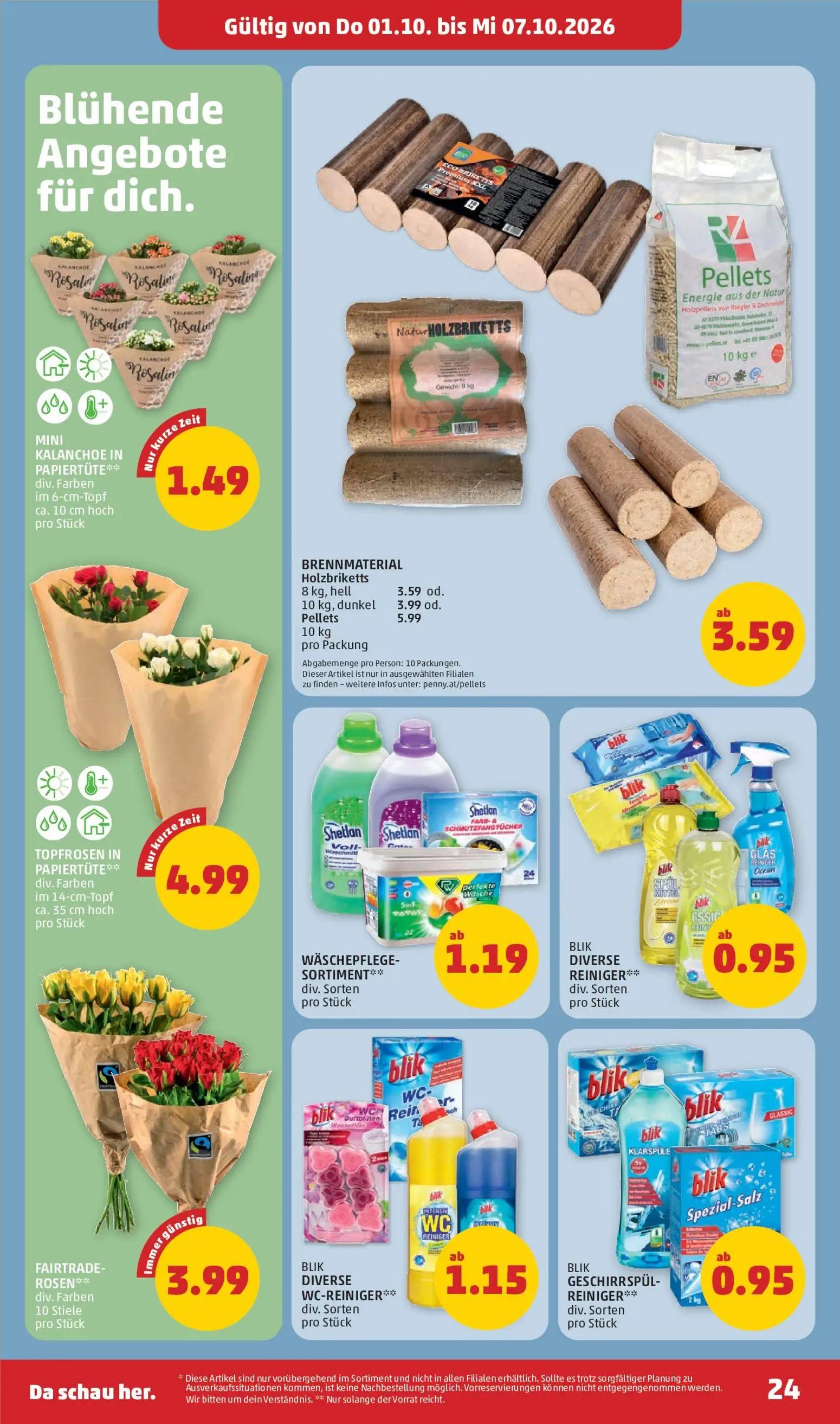 PENNY Prospekt, Seite 24 von 32 — MINI KALANCHOE IN PAPIERTÜTE** div. Farben im 6-cm-Topf ca. 10 cm hoch, BRENNMATERIAL Holz…