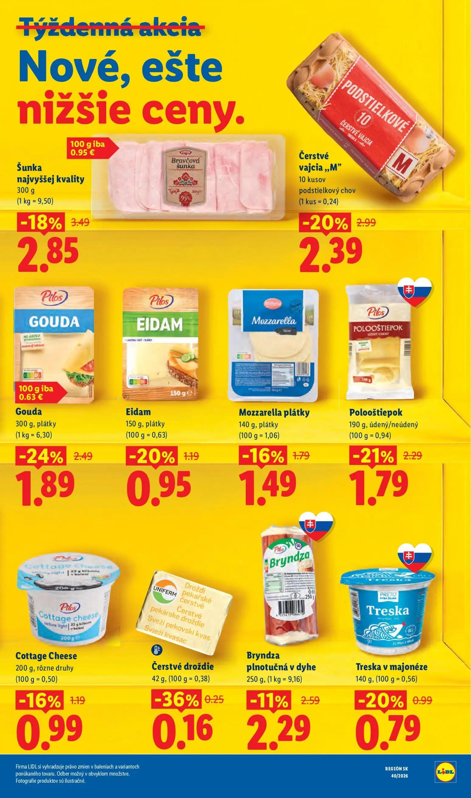 Lidl leták, strana 5 z 100 — Šunka najvyššej kvality, Čerstvé vajcia ,,M", Gouda