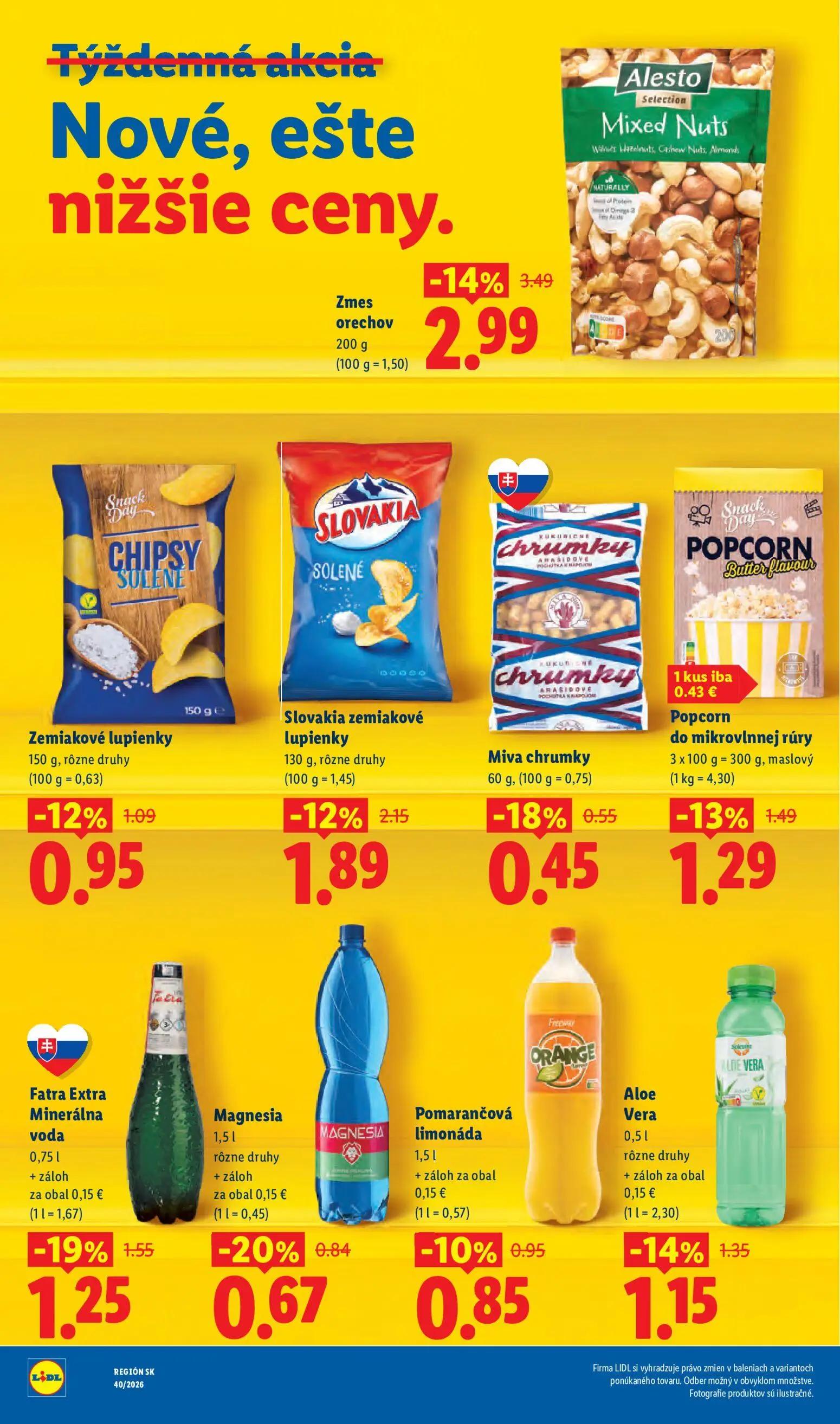 Lidl leták, strana 8 z 100 — Zmes orechov, Fatra Extra Minerálna voda, Slovakia zemiakové lupienky