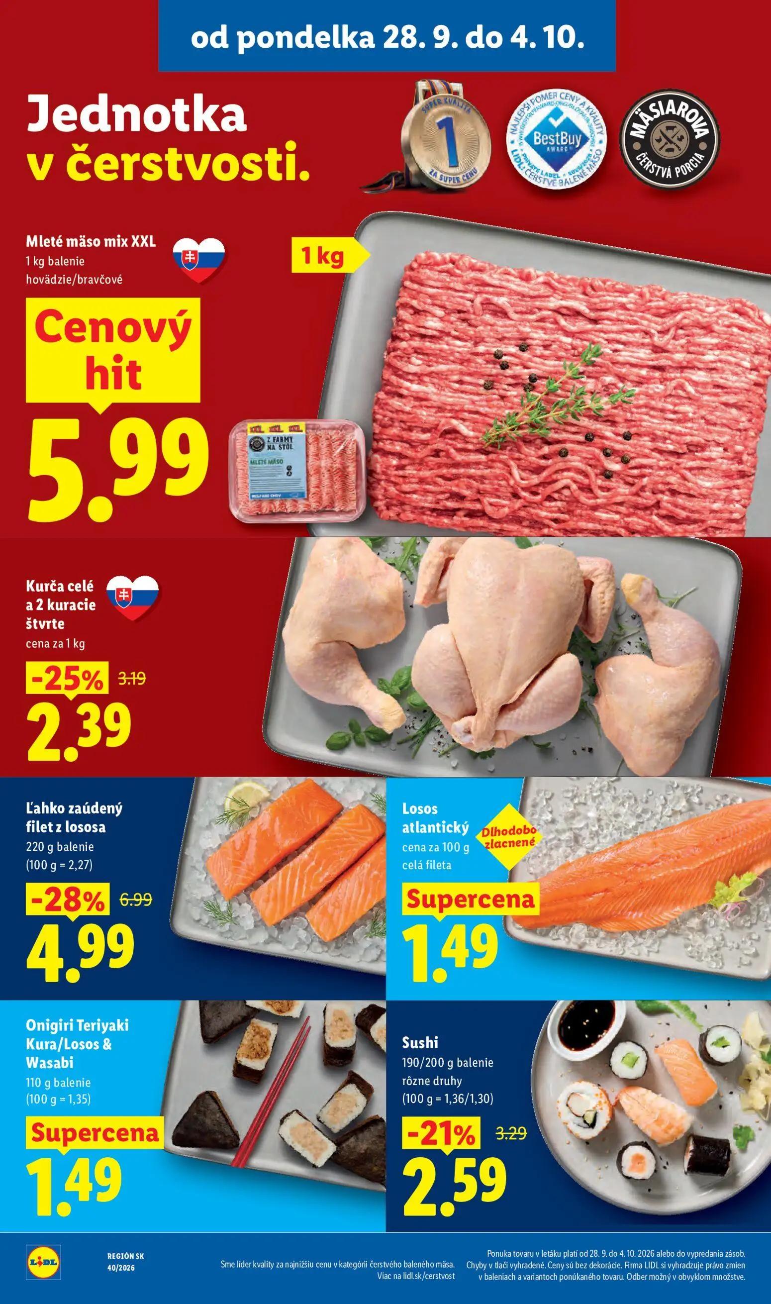 Lidl leták, strana 14 z 100 — Ľahko zaúdený filet z lososa, Kurča celé a 2 kuracie štvrte, Sushi rôzne druhy