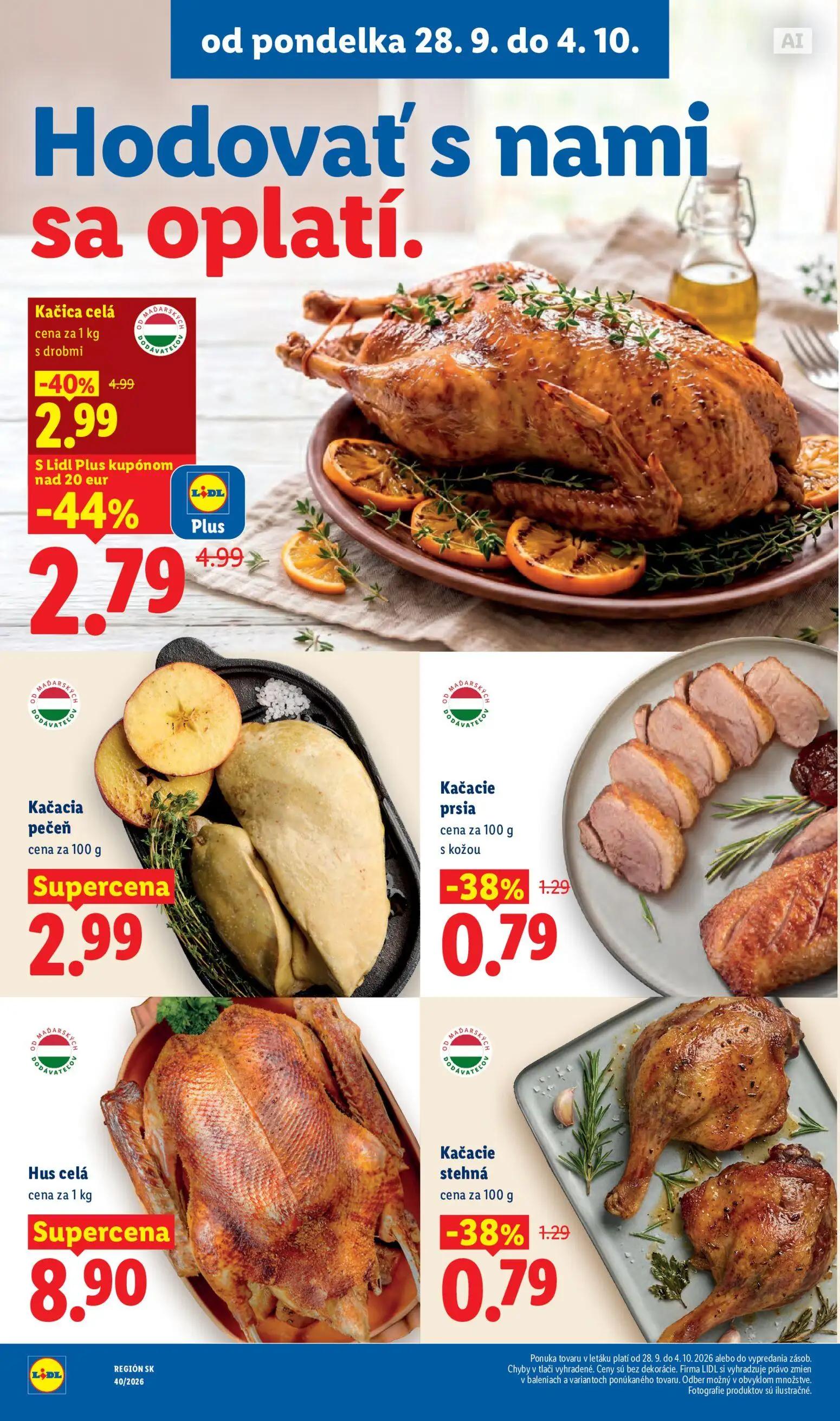 Lidl leták, strana 16 z 100 — Kačica celá s drobmi, Kačacie prsia s kožou, Kačacie stehná
