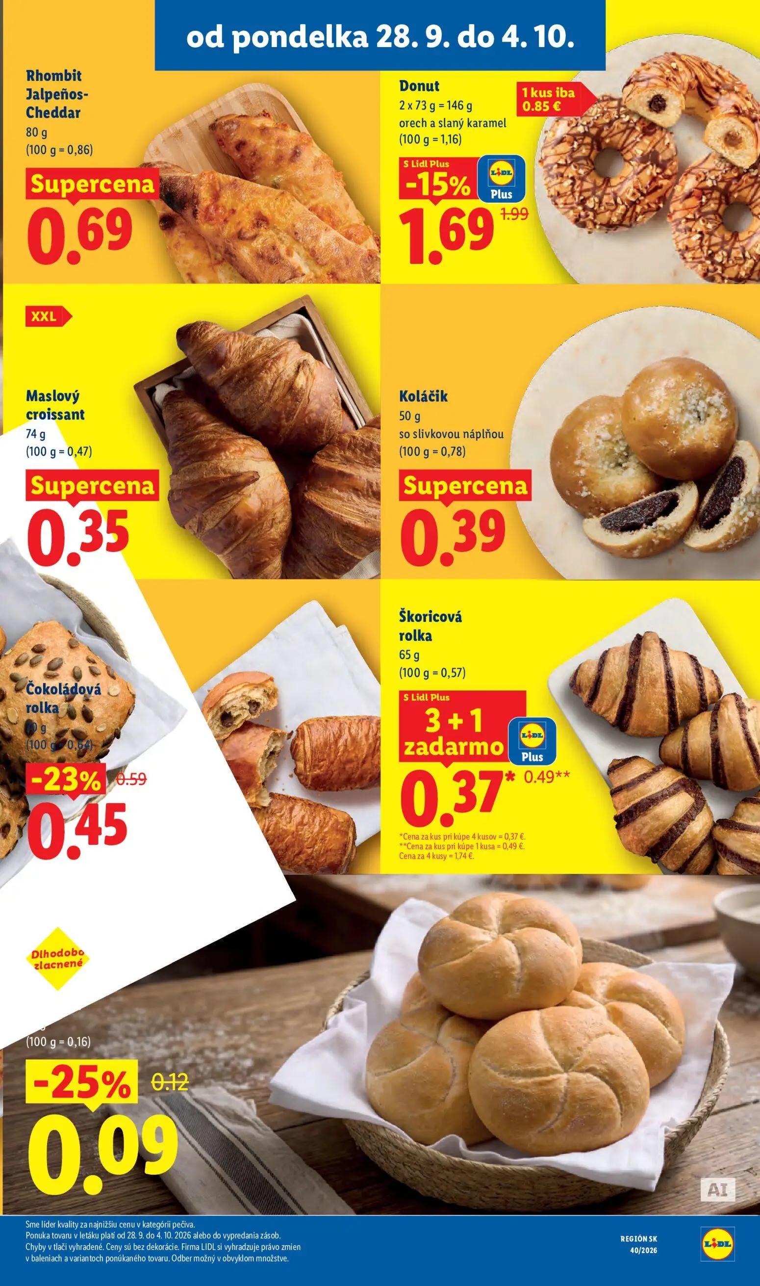 Lidl leták, strana 19 z 100 — Donut orech a slaný karamel, Čokoládová rolka, Škoricová rolka
