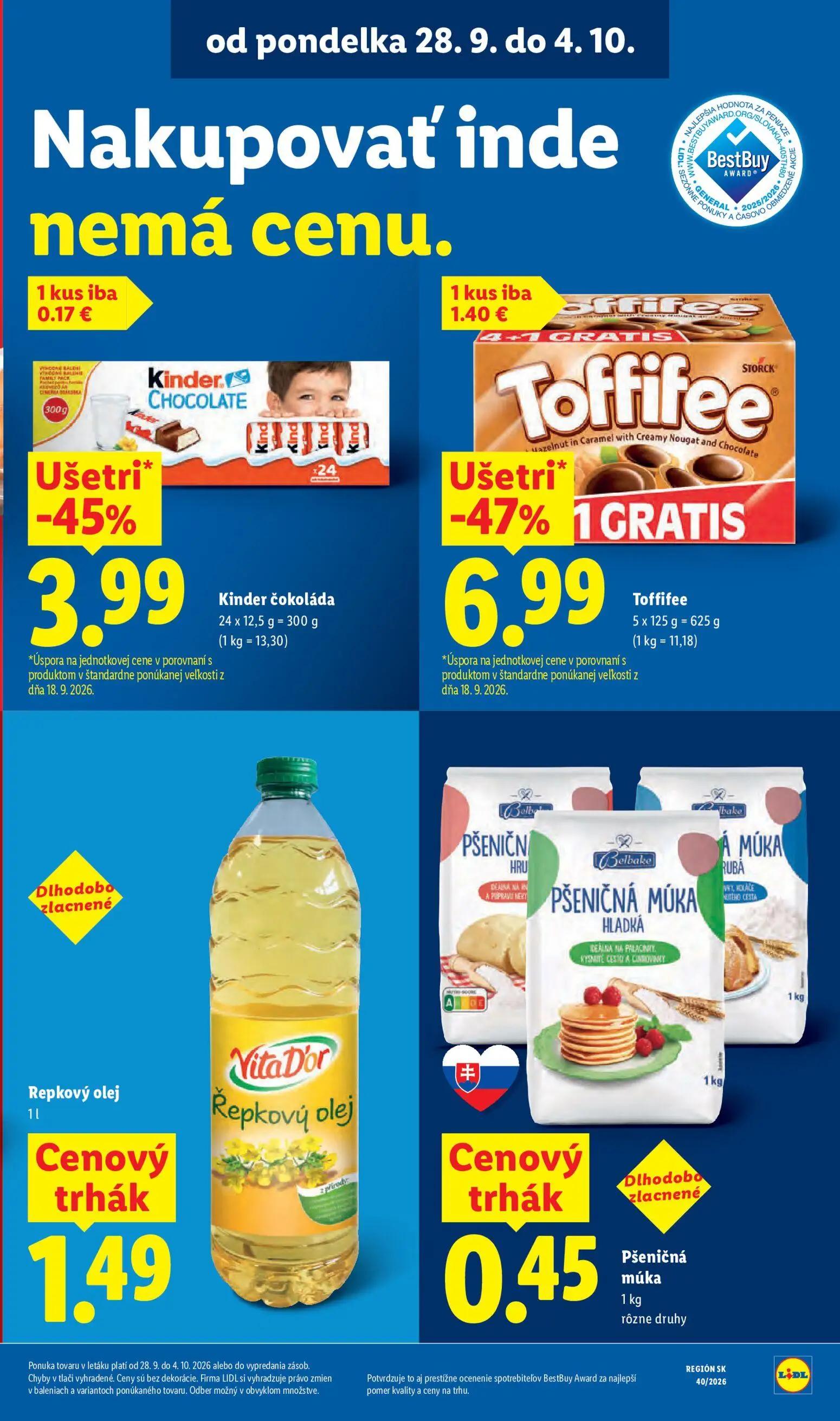 Lidl leták, strana 21 z 100 — Toffifee, Kinder čokoláda, Repkový olej