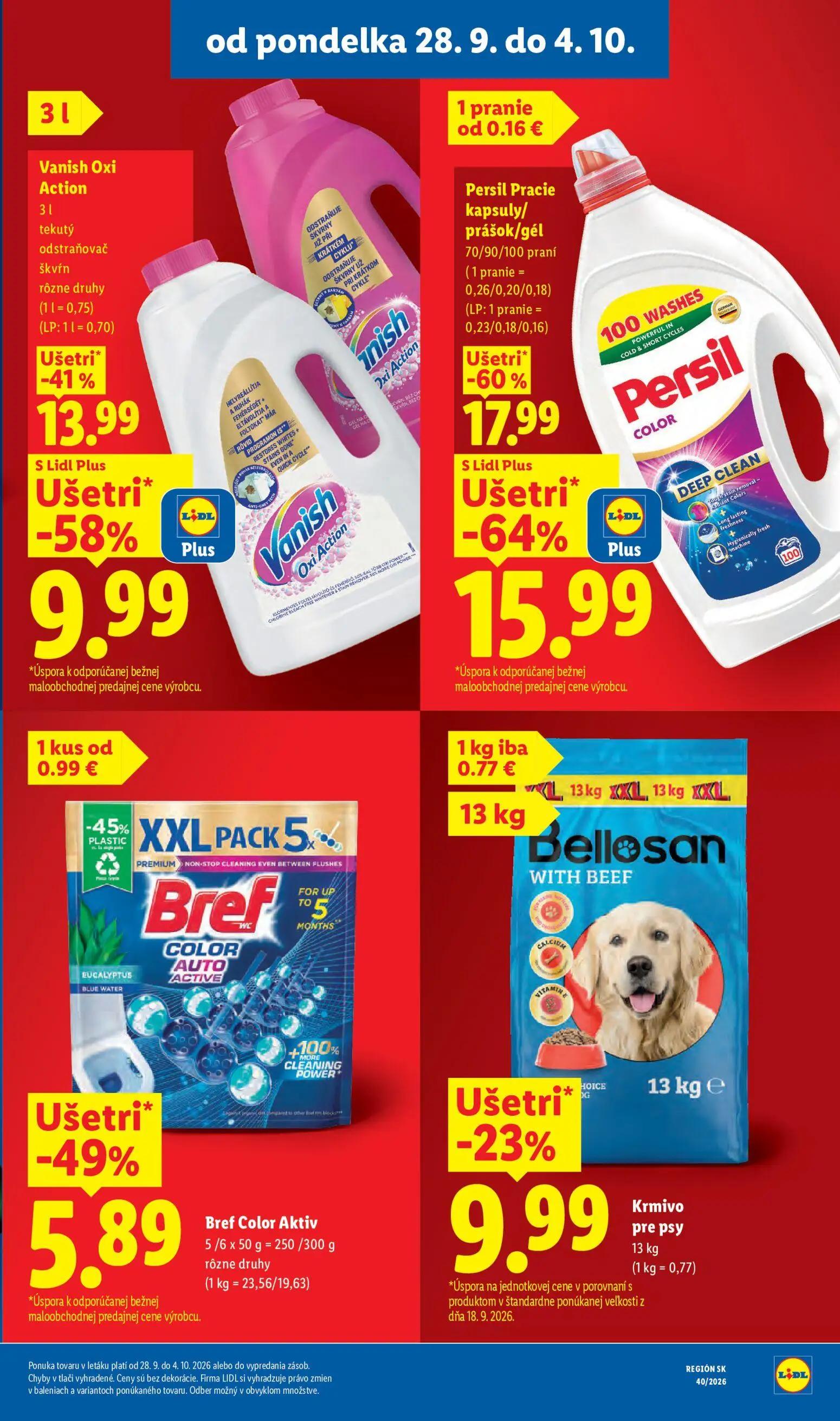 Lidl leták, strana 23 z 100 — Bref Color Aktiv, Vanish Oxi Action tekutý odstraňovač škvŕn rôzne druhy, Krmivo pre psy