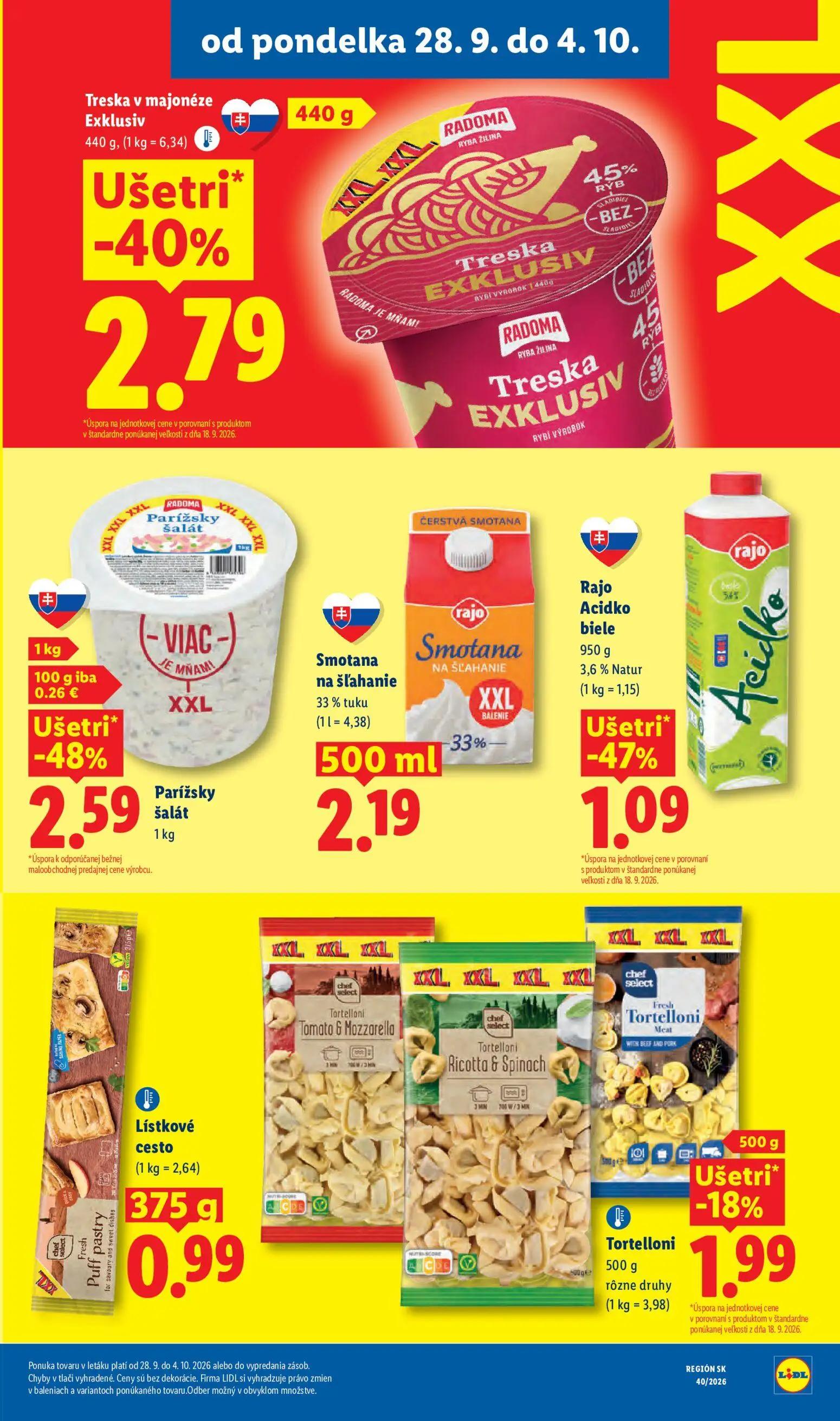 Lidl leták, strana 27 z 100 — Parížsky šalát, Treska v majonéze Exklusiv, Smotana na šľahanie 33% tuku