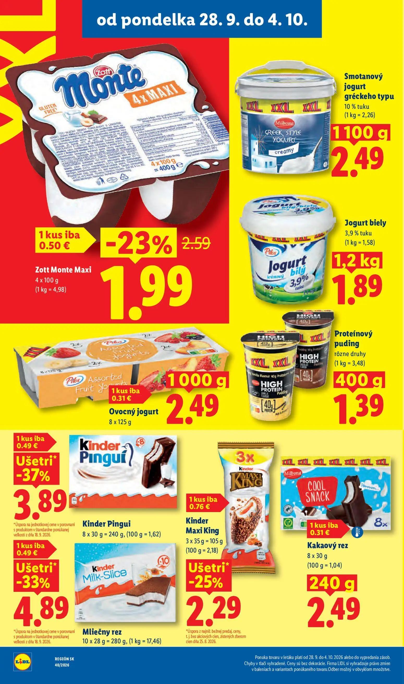 Lidl leták, strana 28 z 100 — Mliečny rez, Kinder Pingui, Kinder Maxi King