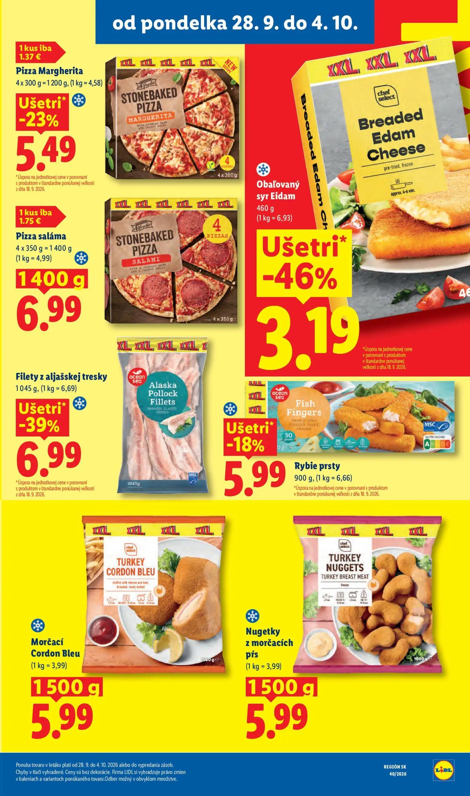 Lidl leták, strana 29 z 100 — Pizza saláma, Filety z aljašskej tresky, Pizza Margherita