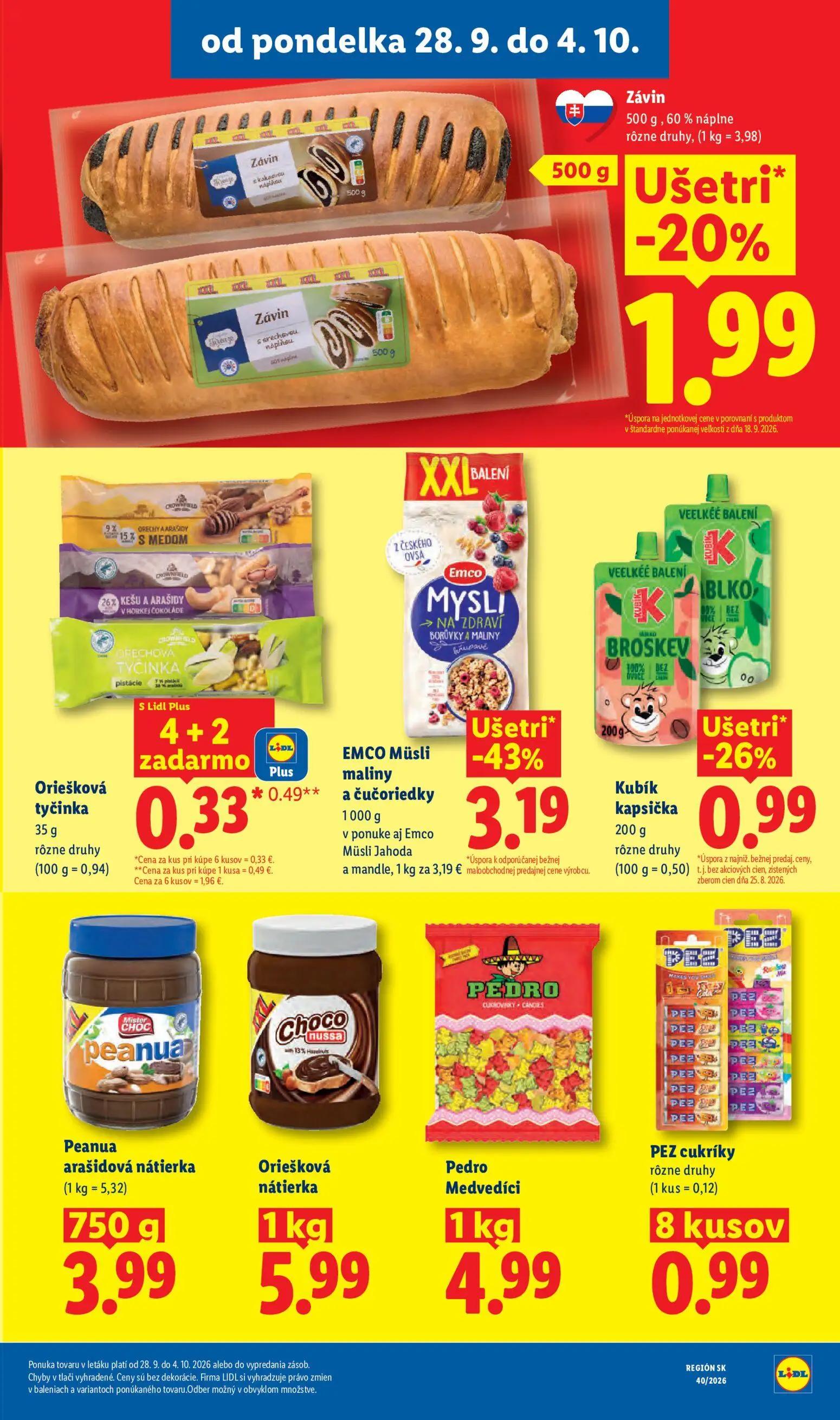 Lidl leták, strana 31 z 100 — EMCO Müsli maliny a čučoriedky, Závin, Kubík kapsička