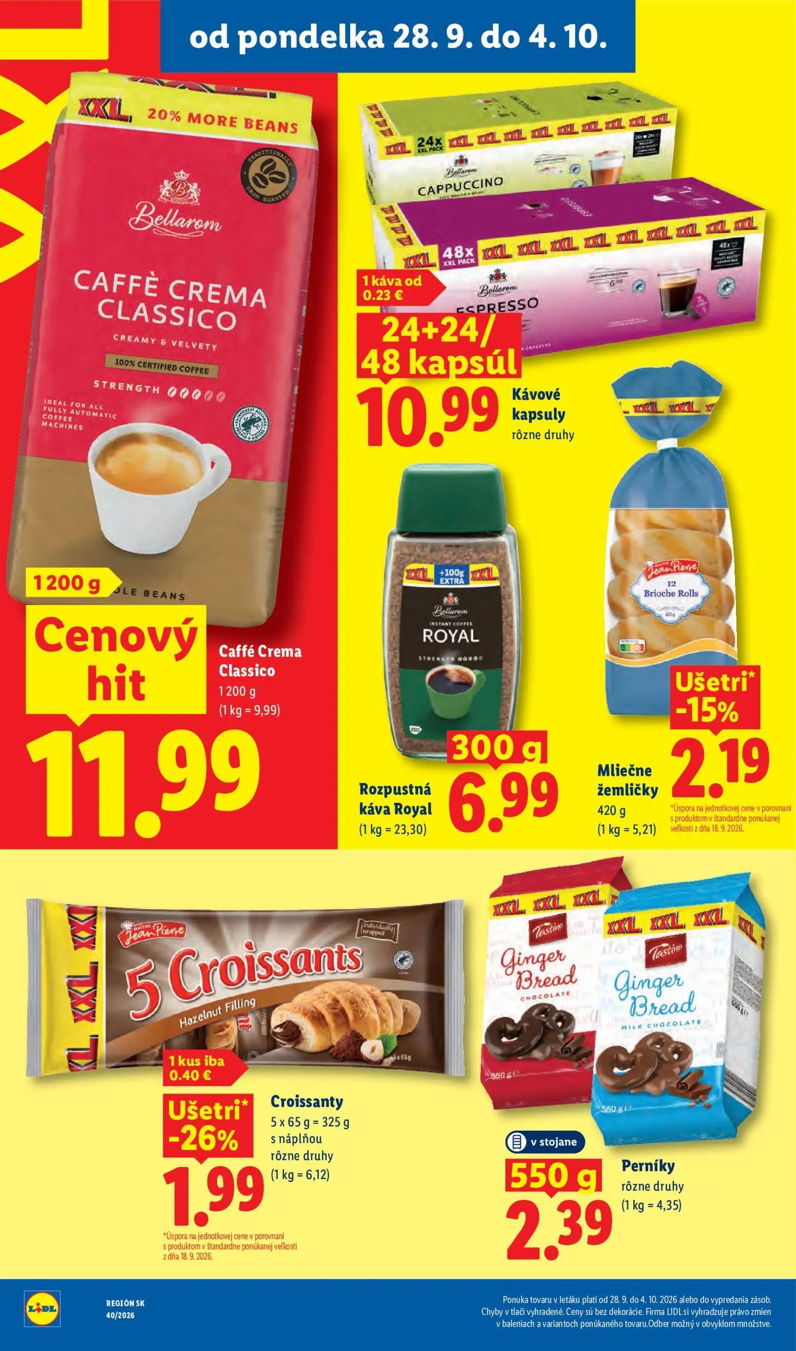 Lidl leták, strana 34 z 100 — Croissanty s náplňou, Mliečne žemličky, Caffé Crema Classico