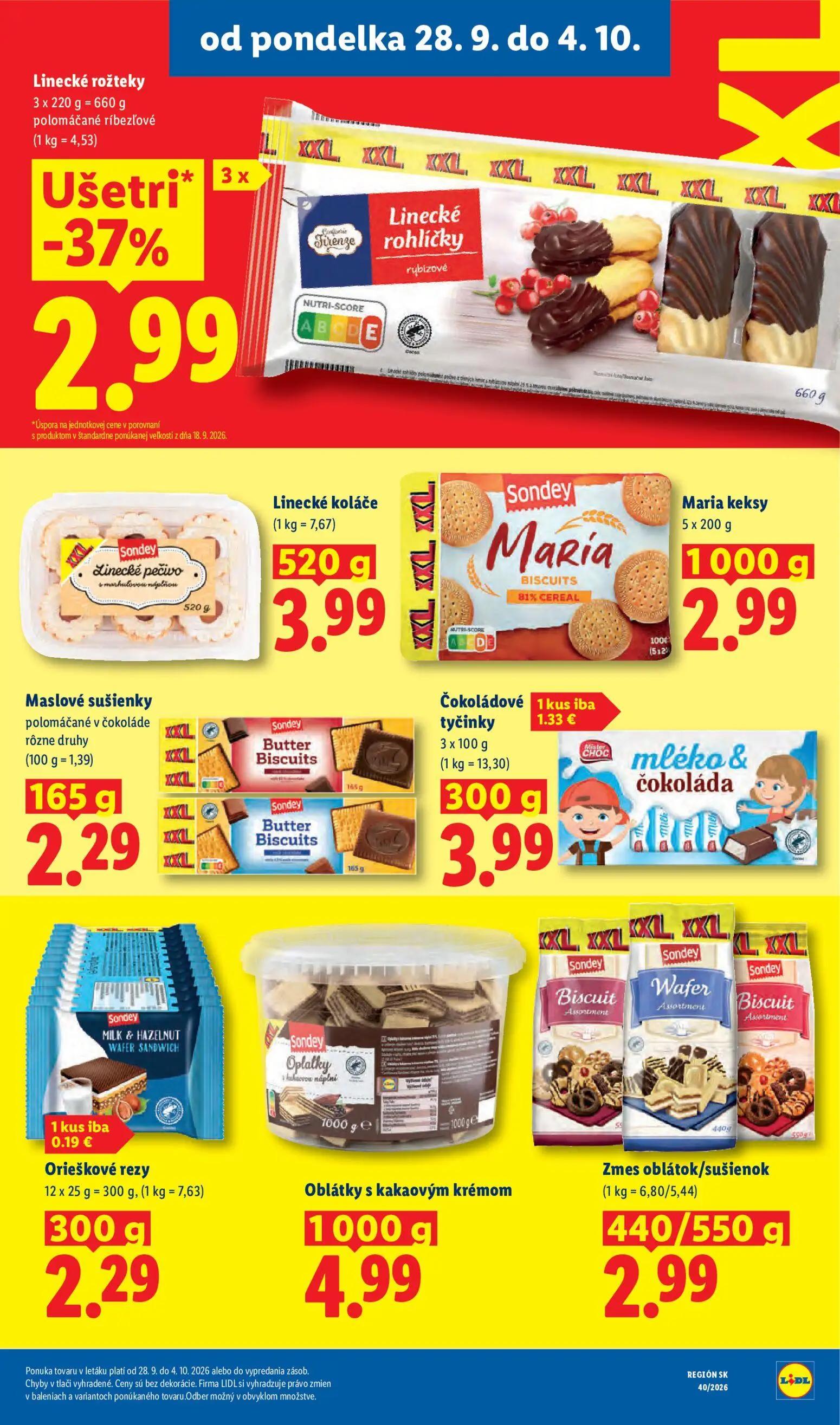 Lidl leták, strana 35 z 100 — Linecké rožteky polomáčané ríbezľové, Linecké koláče, Maria keksy