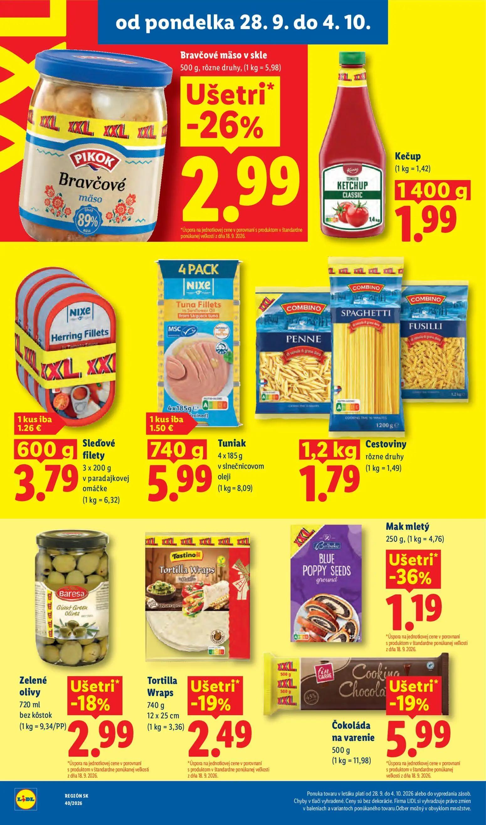 Lidl leták, strana 36 z 100 — Čokoláda na varenie, Bravčové mäso v skle, Mak mletý