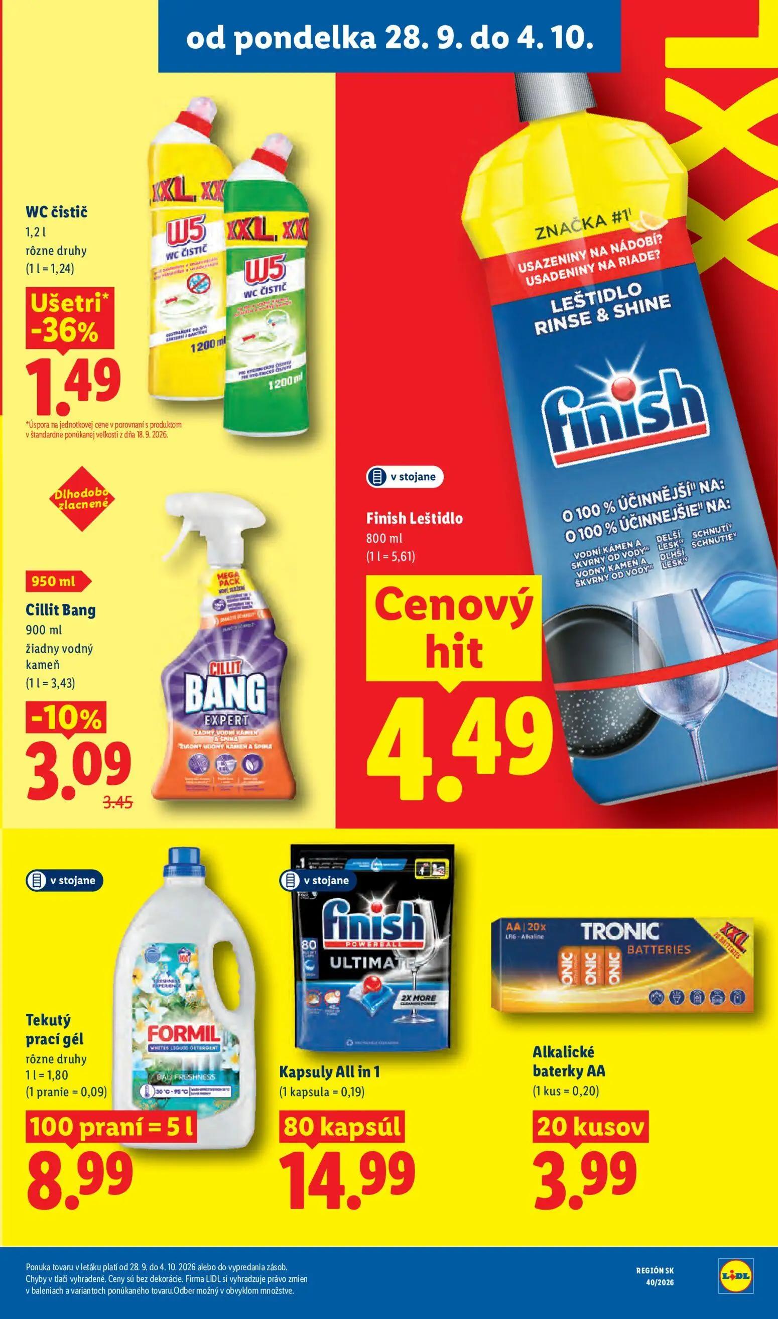 Lidl leták, strana 40 z 100 — WC čistič, Cillit Bang, Finish Leštidlo