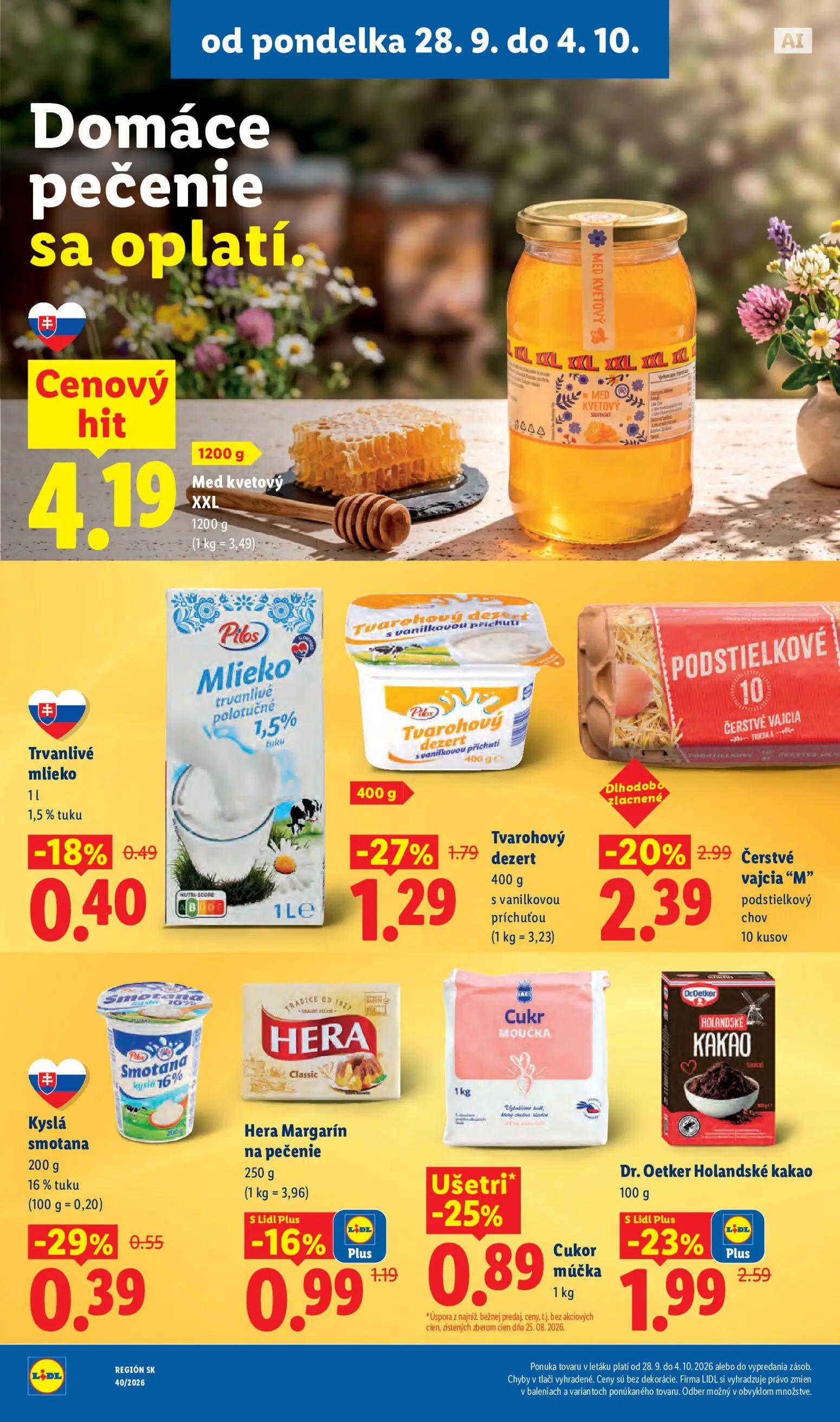 Lidl leták, strana 42 z 100 — Čerstvé vajcia "M" podstielkový chov, Dr. Oetker Holandské kakao, Tvarohový dezert s vanilkovo…