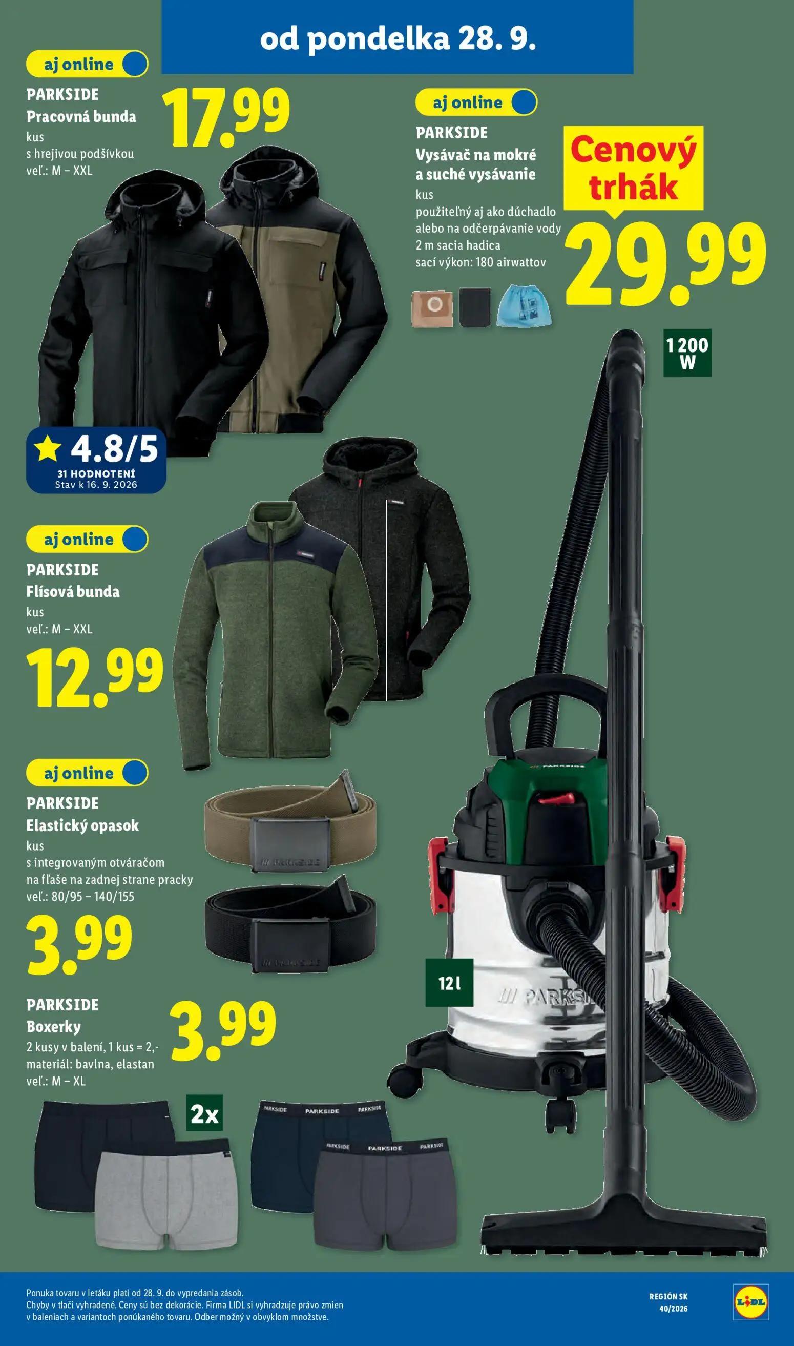 Lidl leták, strana 55 z 100 — PARKSIDE Pracovná bunda, PARKSIDE Vysávač na mokré a suché vysávanie, PARKSIDE Flísová bunda