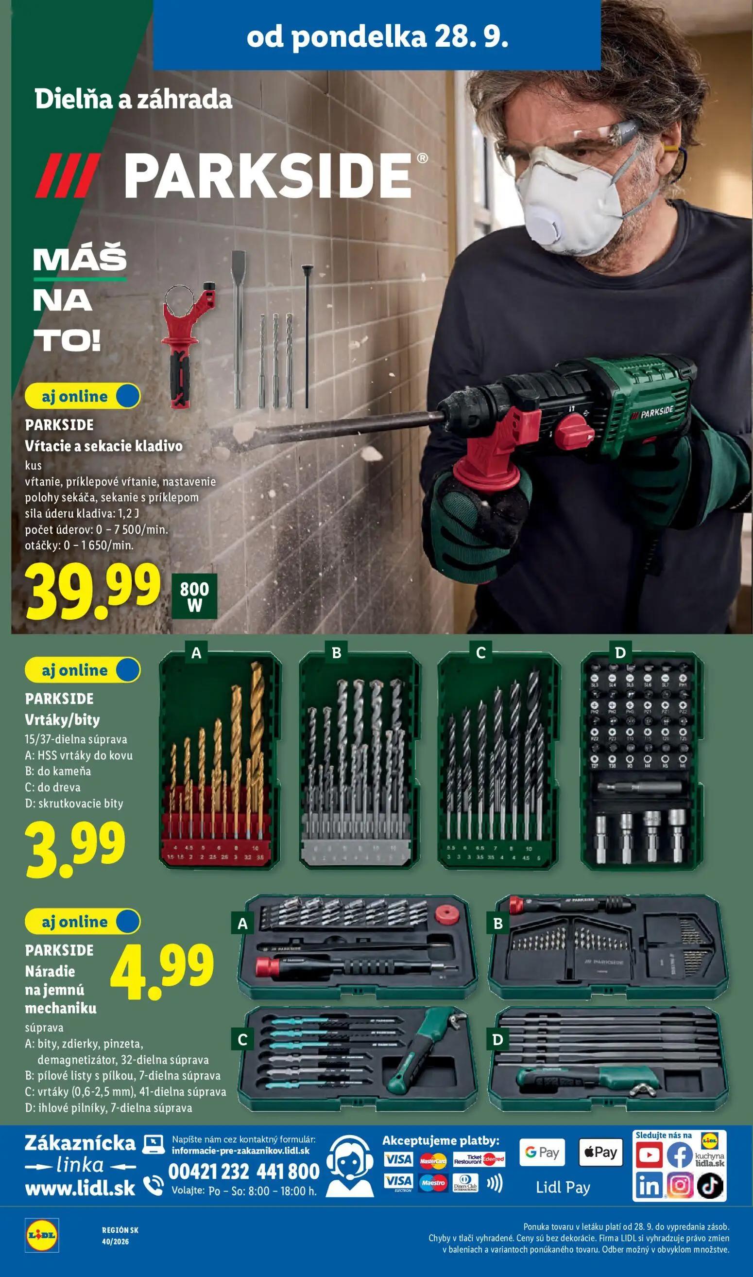 Lidl leták, strana 56 z 100 — PARKSIDE Vŕtacie a sekacie kladivo, PARKSIDE Vrtáky/bity, PARKSIDE Náradie na jemnú mechaniku