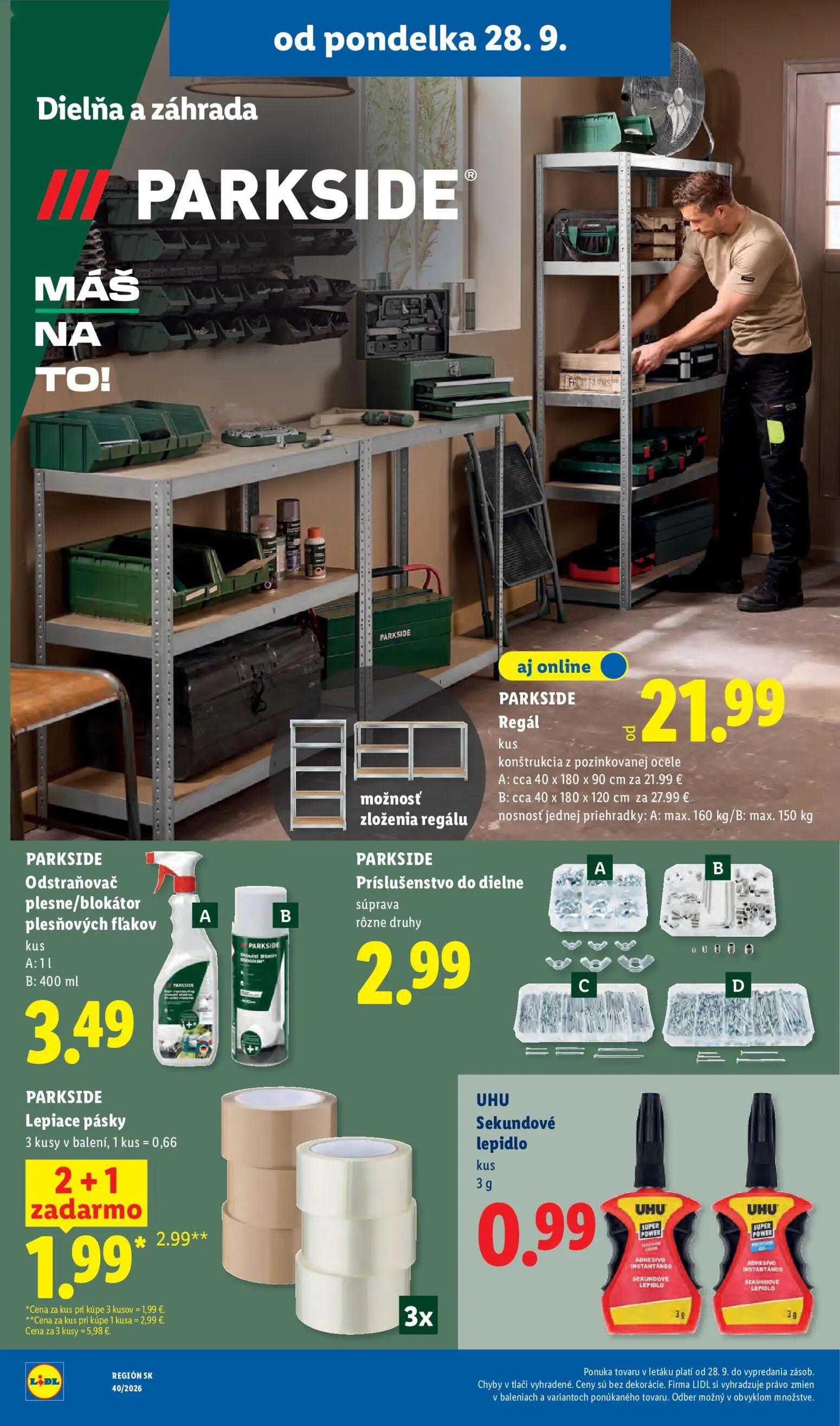 Lidl leták, strana 58 z 100 — PARKSIDE Lepiace pásky, PARKSIDE Regál, PARKSIDE Odstraňovač plesne/blokátor plesňových fľakov