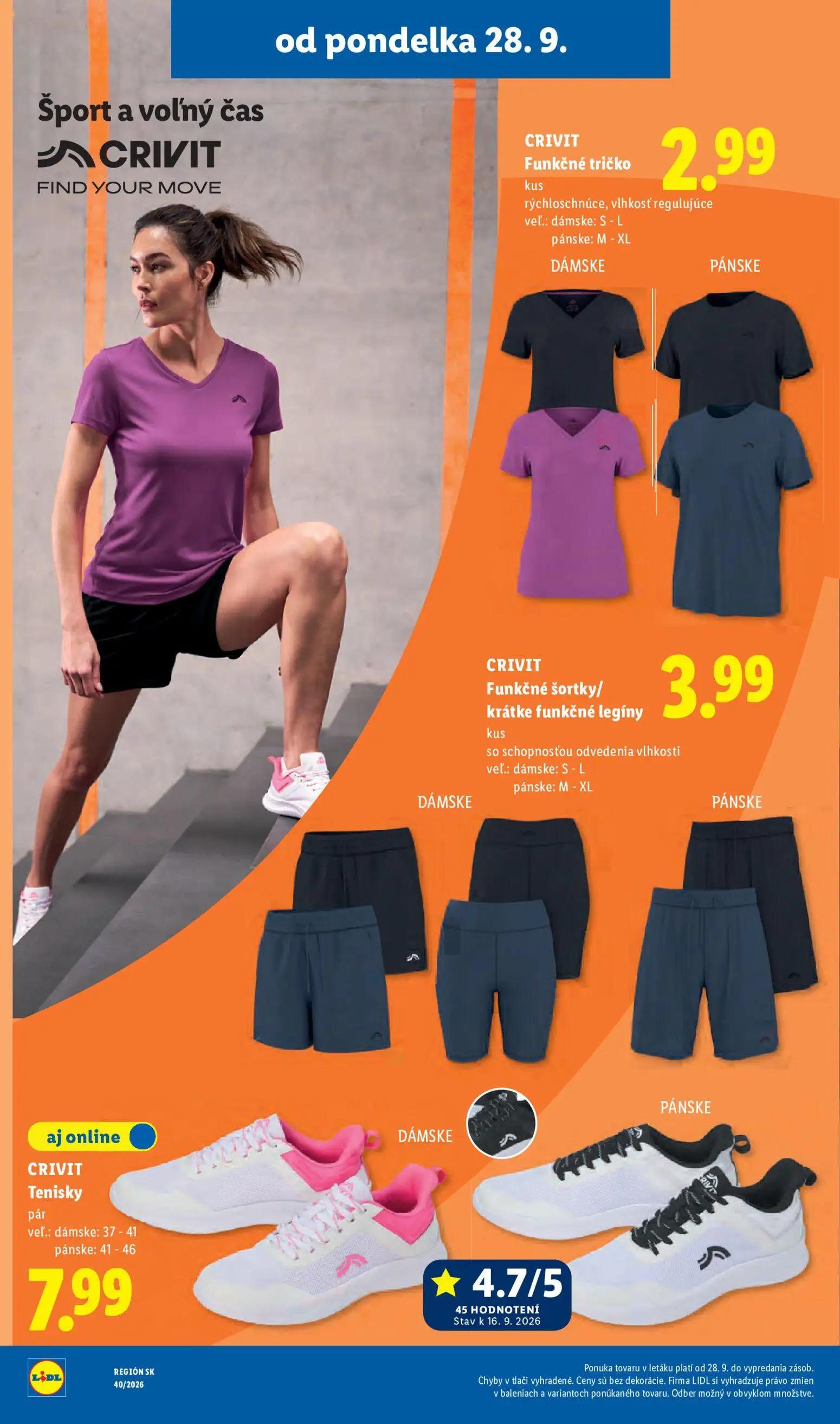 Lidl leták, strana 60 z 100 — Funkčné tričko, Funkčné šortky/krátke funkčné legíny, Tenisky