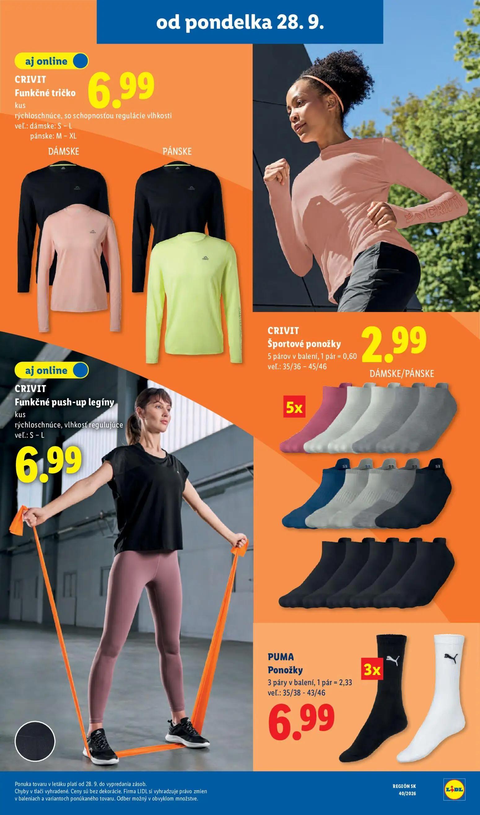Lidl leták, strana 61 z 100 — Funkčné tričko, Športové ponožky, Funkčné push-up legíny