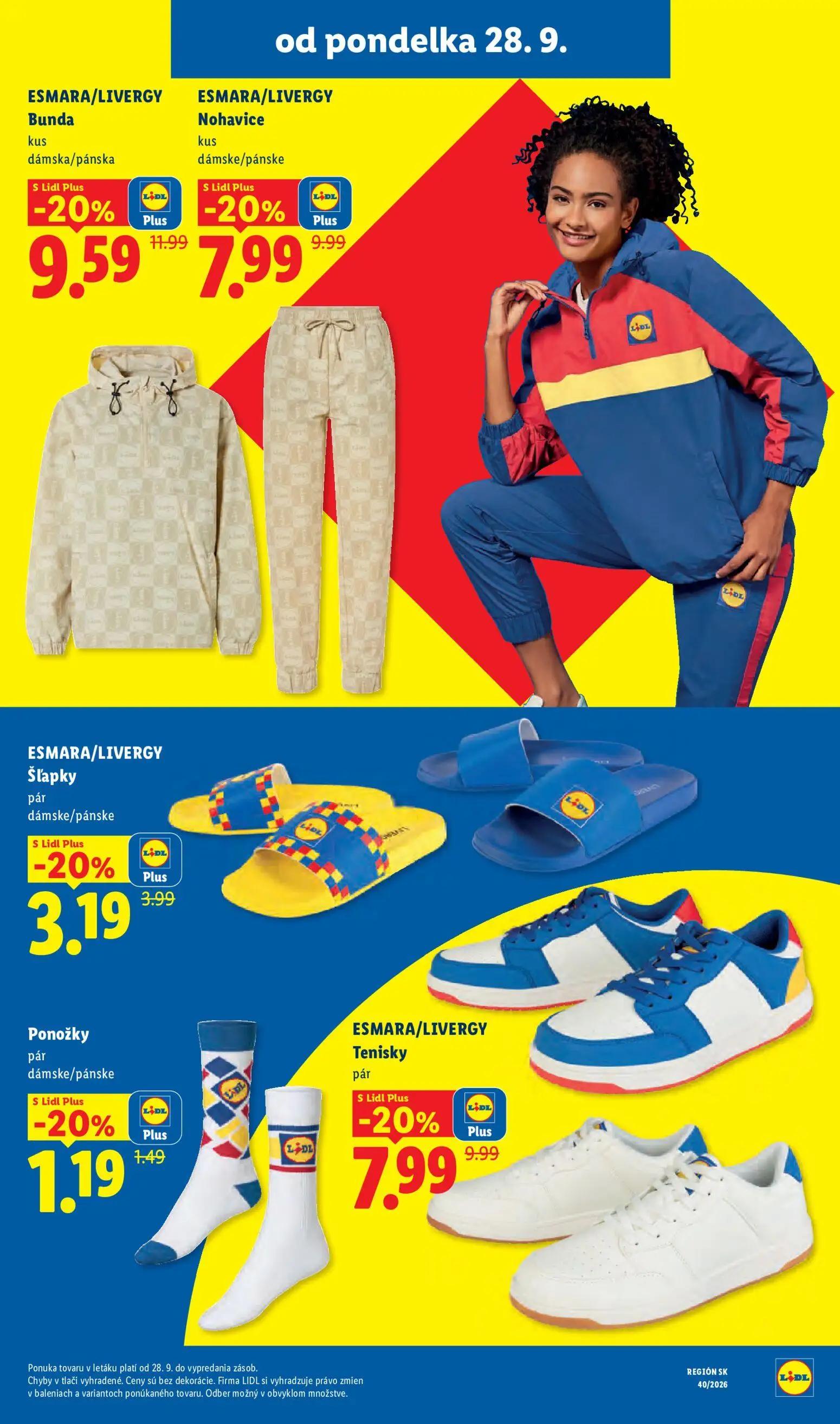 Lidl leták, strana 62 z 100 — ESMARA/LIVERGY Bunda, ESMARA/LIVERGY Nohavice, ESMARA/LIVERGY Tenisky