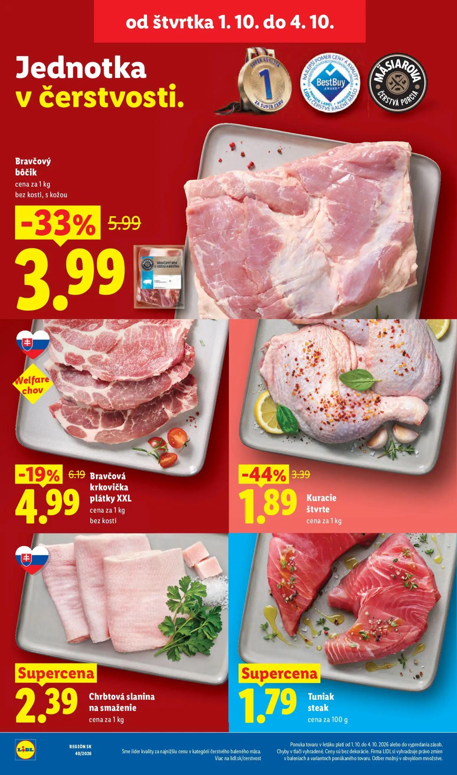 Lidl leták, strana 68 z 100 — Bravčový bôčik bez kosti, s kožou, Kuracie štvrte, Bravčová krkovička plátky XXL bez kosti