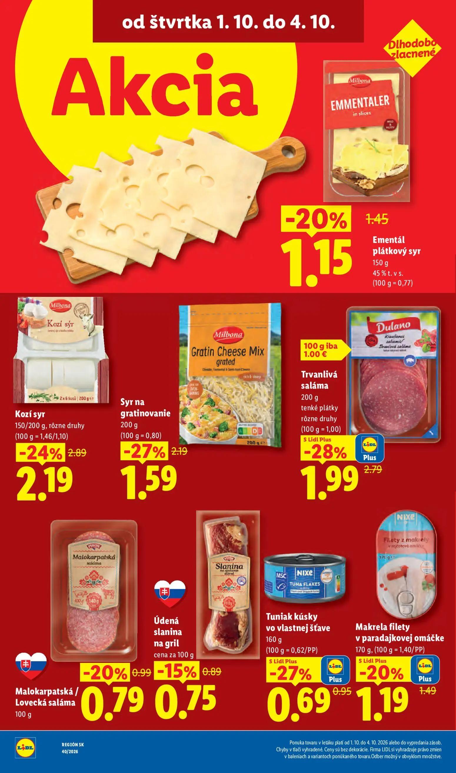 Lidl leták, strana 74 z 100 — Trvanlivá saláma, Kozí syr, Syr na gratinovanie