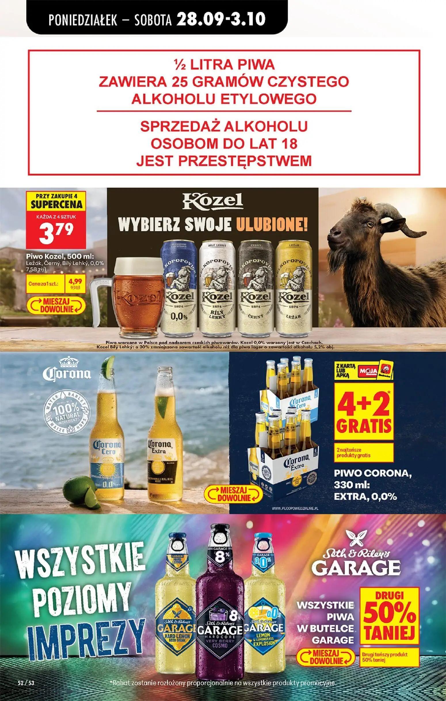 Biedronka gazetka, strona 88 z 106 — Piwo Kozel, 500 ml: Ležák, Černý, Bílý Lehký, 0,0%