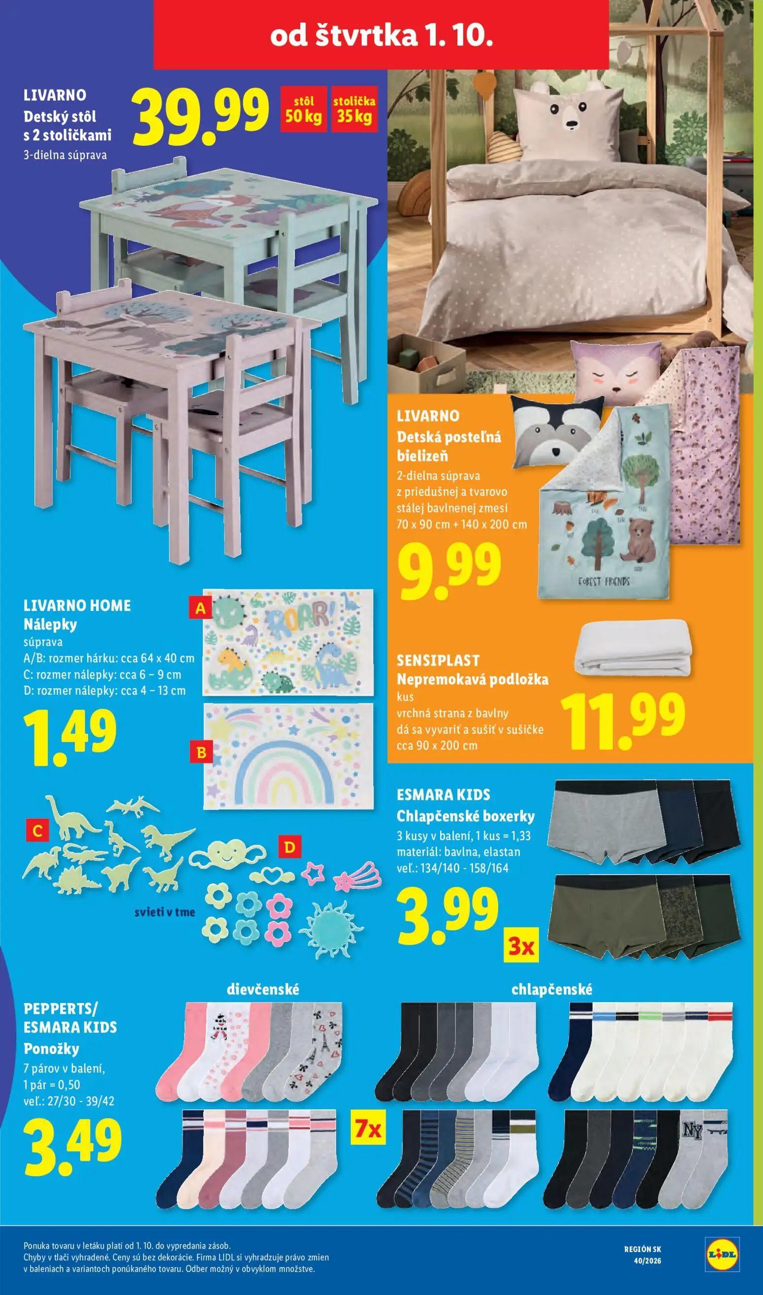 Lidl leták, strana 89 z 100 — LIVARNO Detský stôl s 2 stoličkami 3-dielna súprava, LIVARNO Detská posteľná bielizeň 2-dielna…