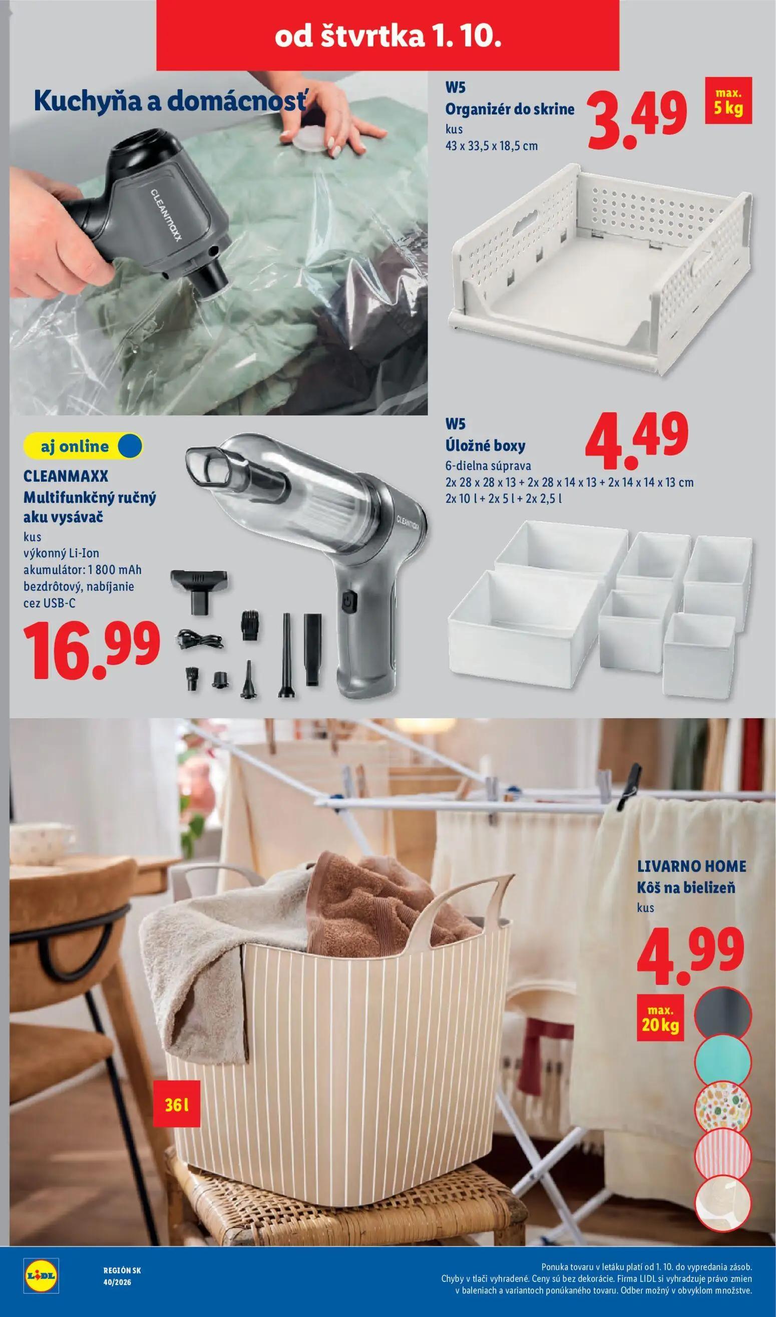Lidl leták, strana 90 z 100 — W5 Organizér do skrine, CLEANMAXX Multifunkčný ručný aku vysávač, W5 Úložné boxy