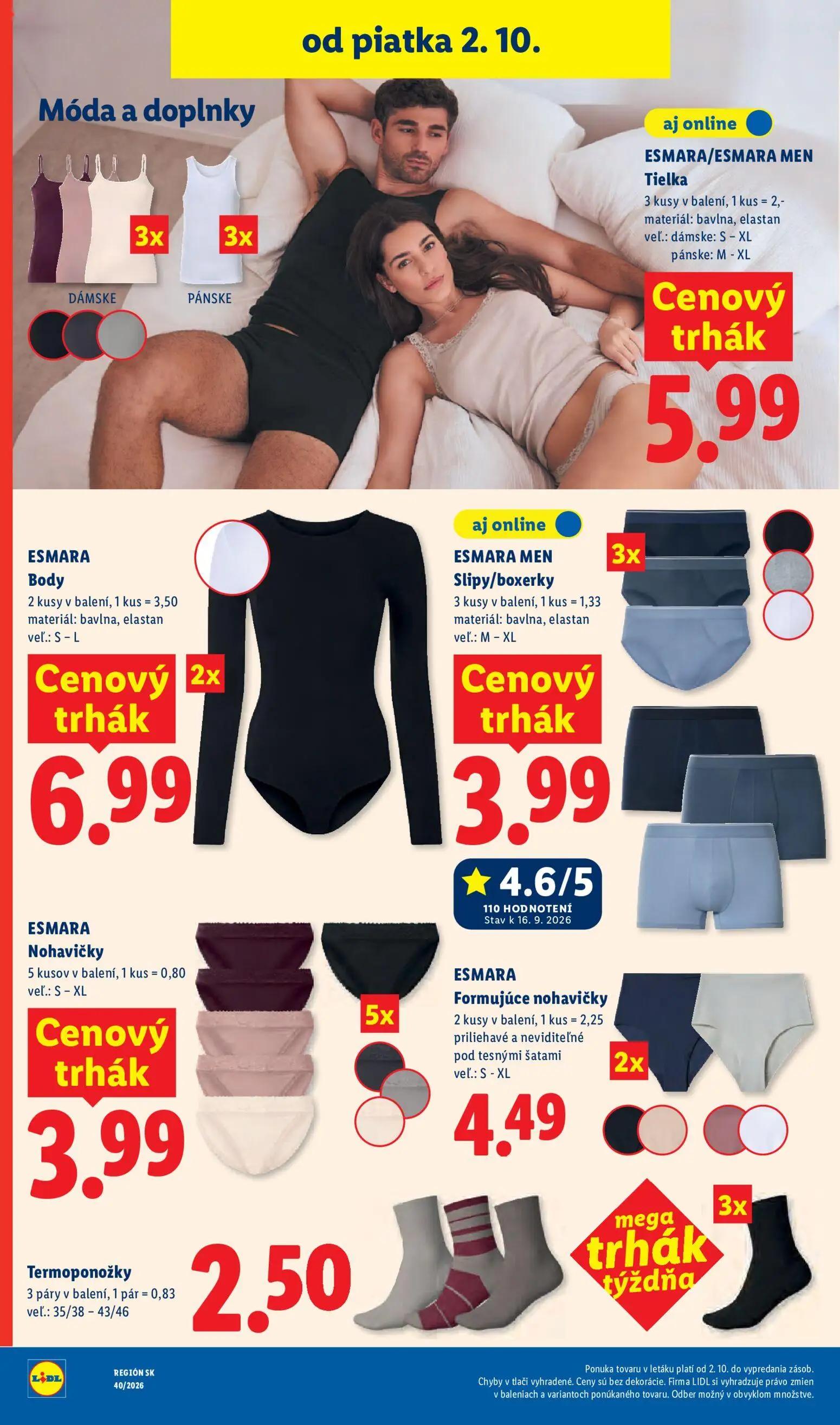 Lidl leták, strana 93 z 100 — ESMARA/ESMARA MEN Tielka, ESMARA Body, ESMARA MEN Slipy/boxerky