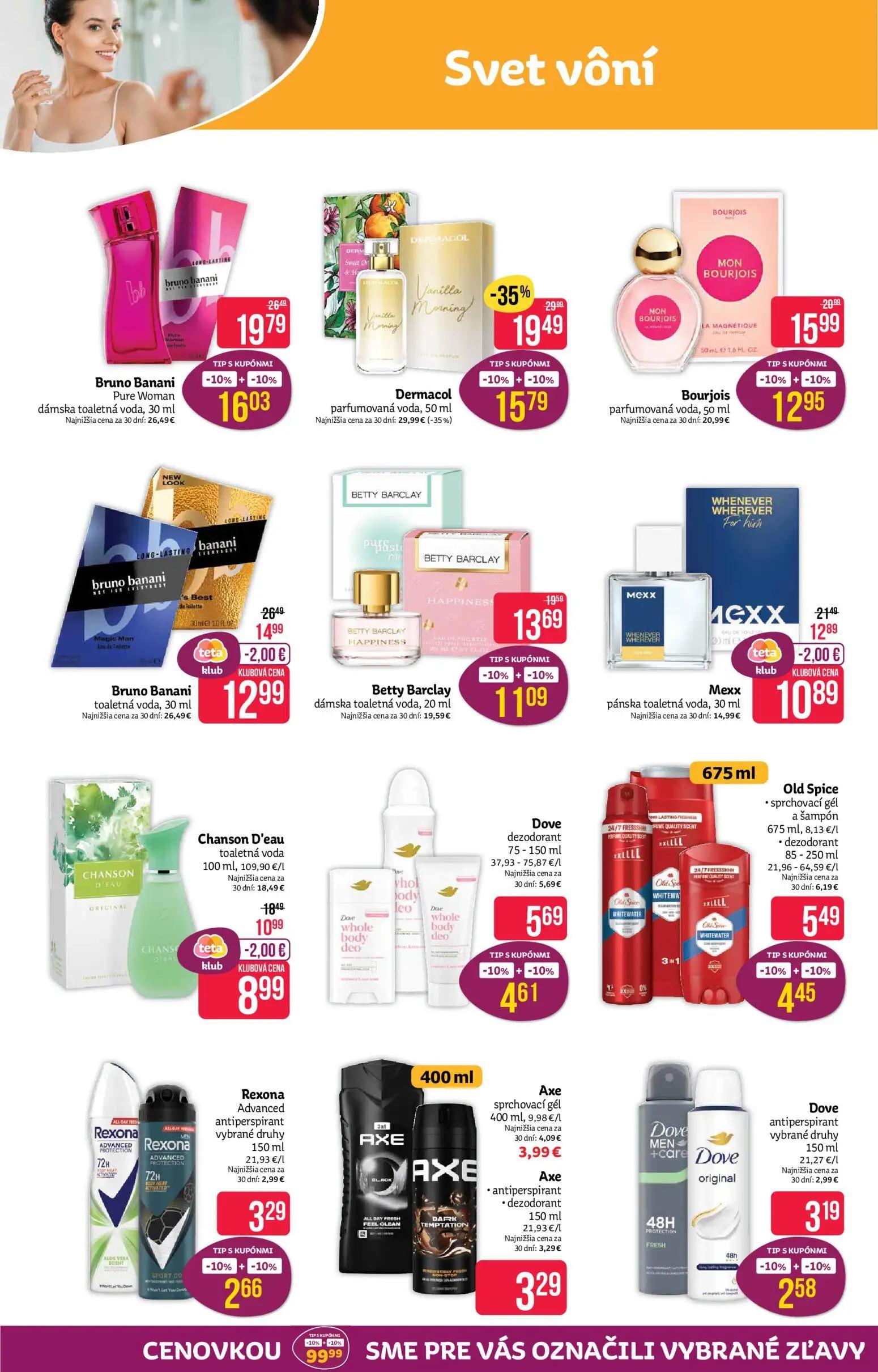 Teta Drogerie leták, strana 4 z 17 — Bruno Banani Pure Woman dámska toaletná voda, Dermacol parfumovaná voda, Bourjois parfu…
