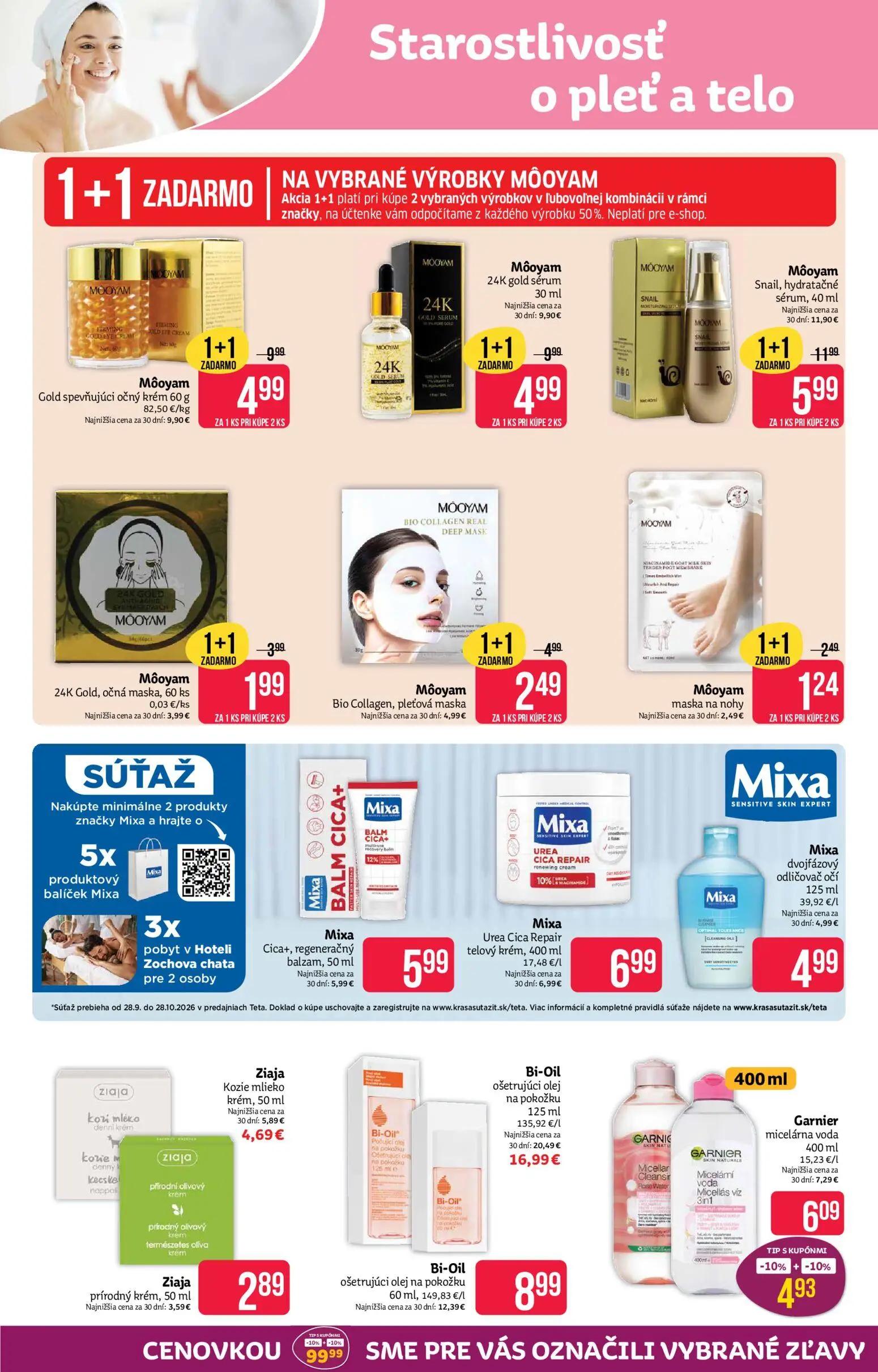 Teta Drogerie leták, strana 6 z 17 — Môoyam Snail, hydratačné sérum, Môoyam Gold spevňujúci očný krém, Môoyam 24K gold sérum