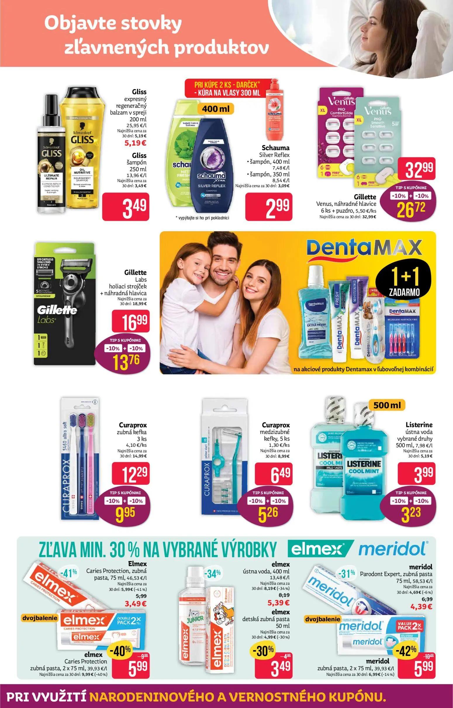 Teta Drogerie leták, strana 9 z 17 — Gillette Venus, náhradné hlavice, Meridol zubná pasta, Elmex Caries Protection zubná pa…