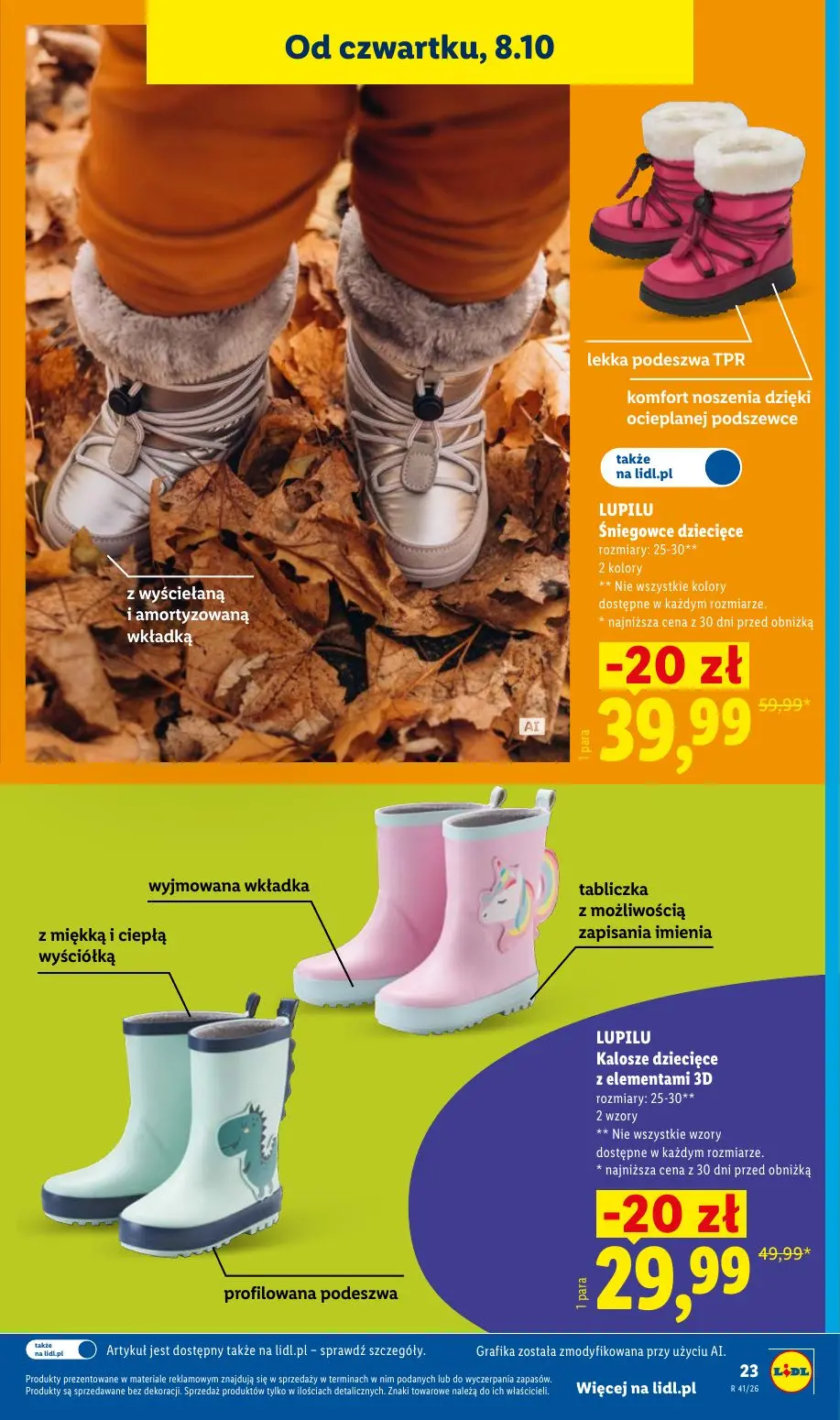 Lidl gazetka, strona 33 z 60 — Śniegowce dziecięce, Kalosze dziecięce z elementami 3D