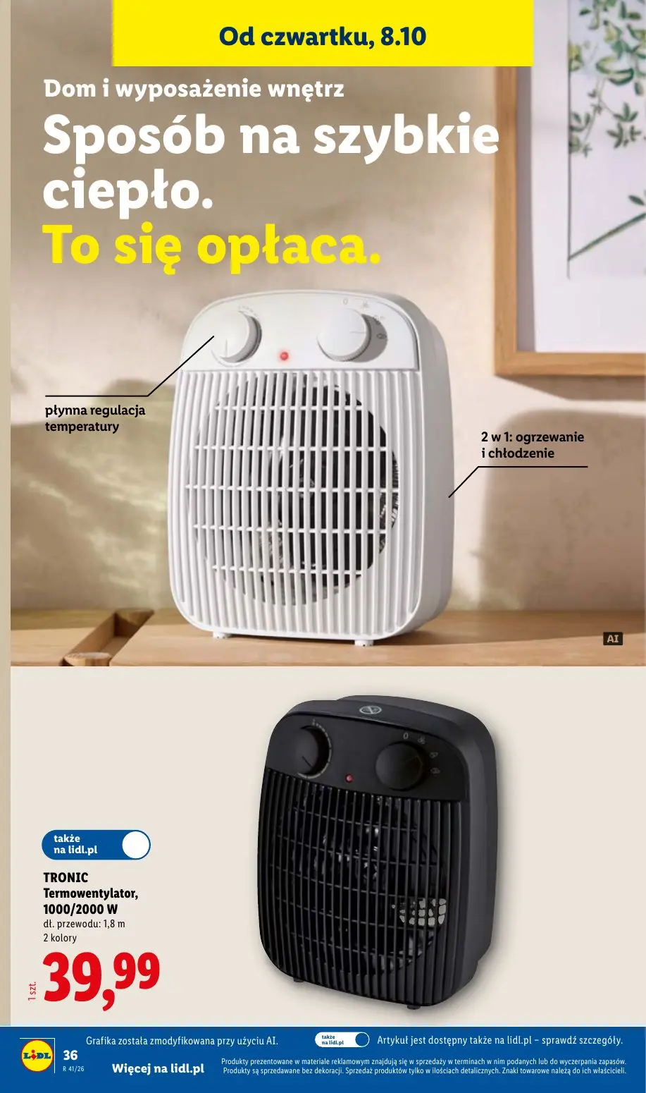 Lidl gazetka, strona 46 z 60 — TRONIC Termowentylator, 1000/2000 W