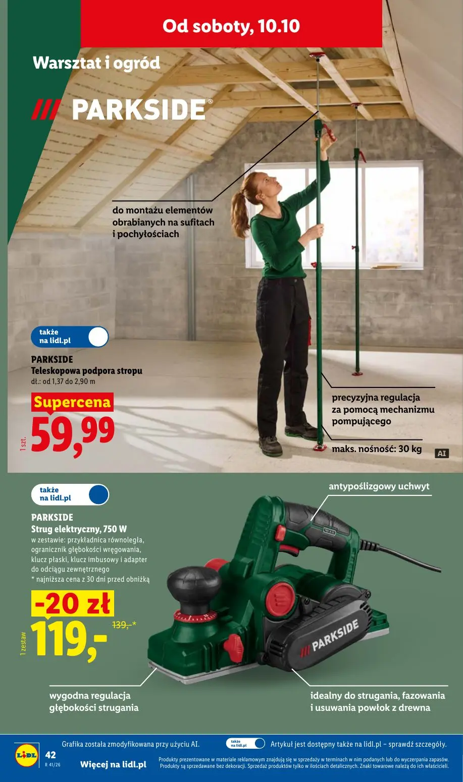 Lidl gazetka, strona 52 z 60 — PARKSIDE Strug elektryczny, 750 W, PARKSIDE Teleskopowa podpora stropu
