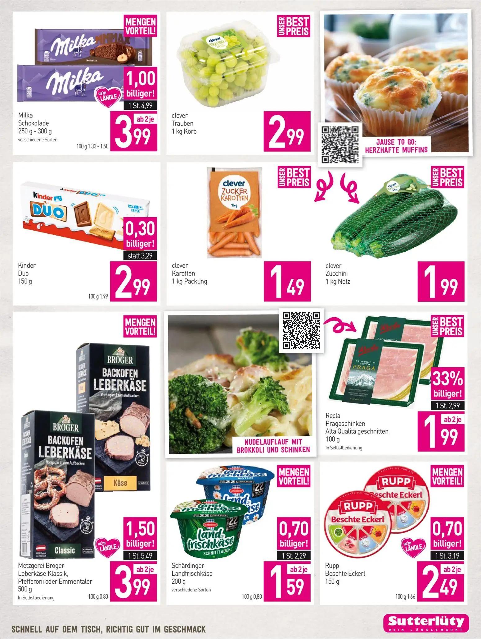 Sutterlüty Prospekt, Seite 3 von 8 — Metzgerei Broger Leberkäse Klassik, Pfefferoni oder Emmentaler, Milka Schokolade, Recla…