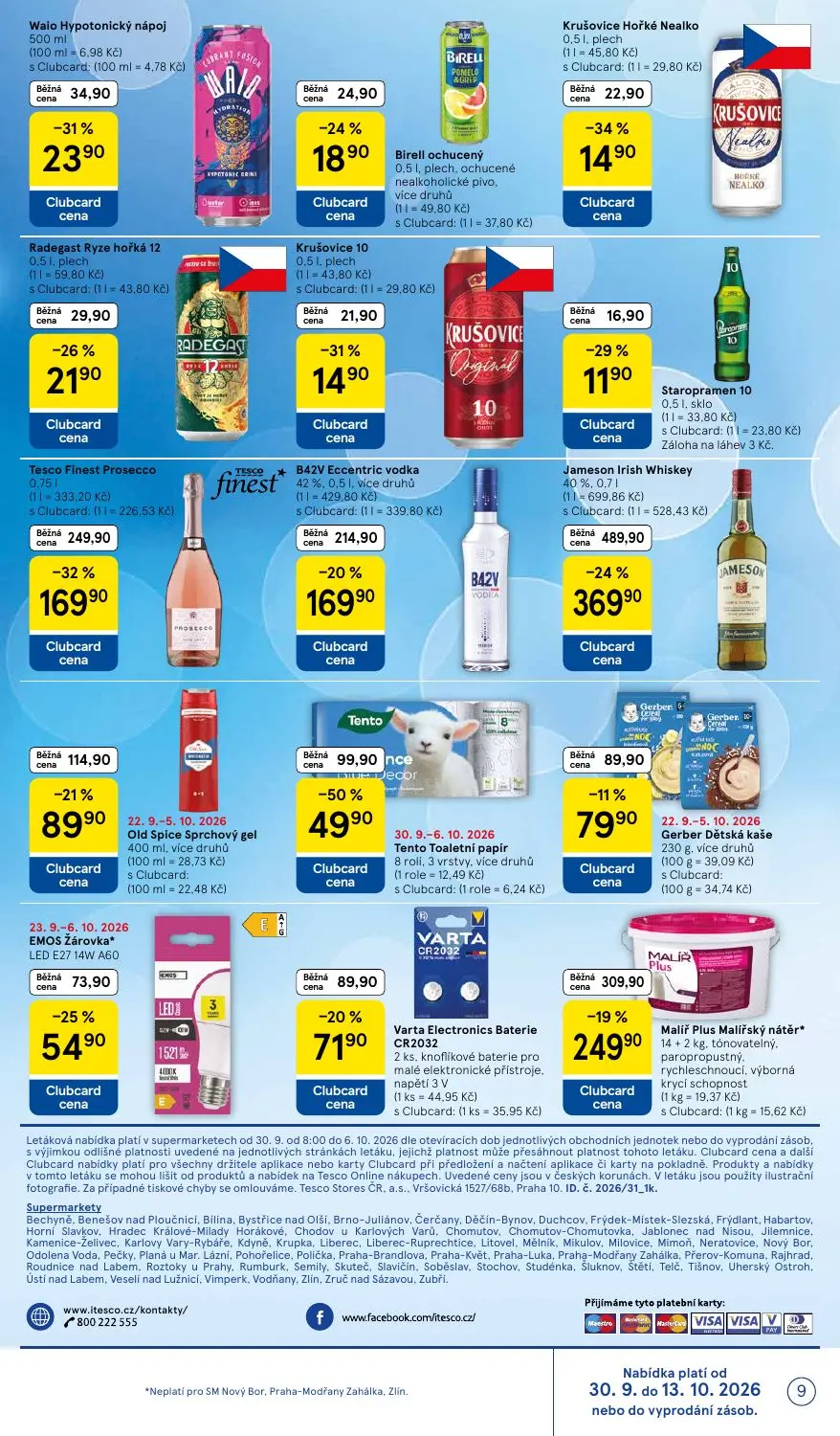 Tesco Supermarket leták, strana 9 z 16 — Jameson Irish Whiskey, Tesco Finest Prosecco, Tento Toaletní papír