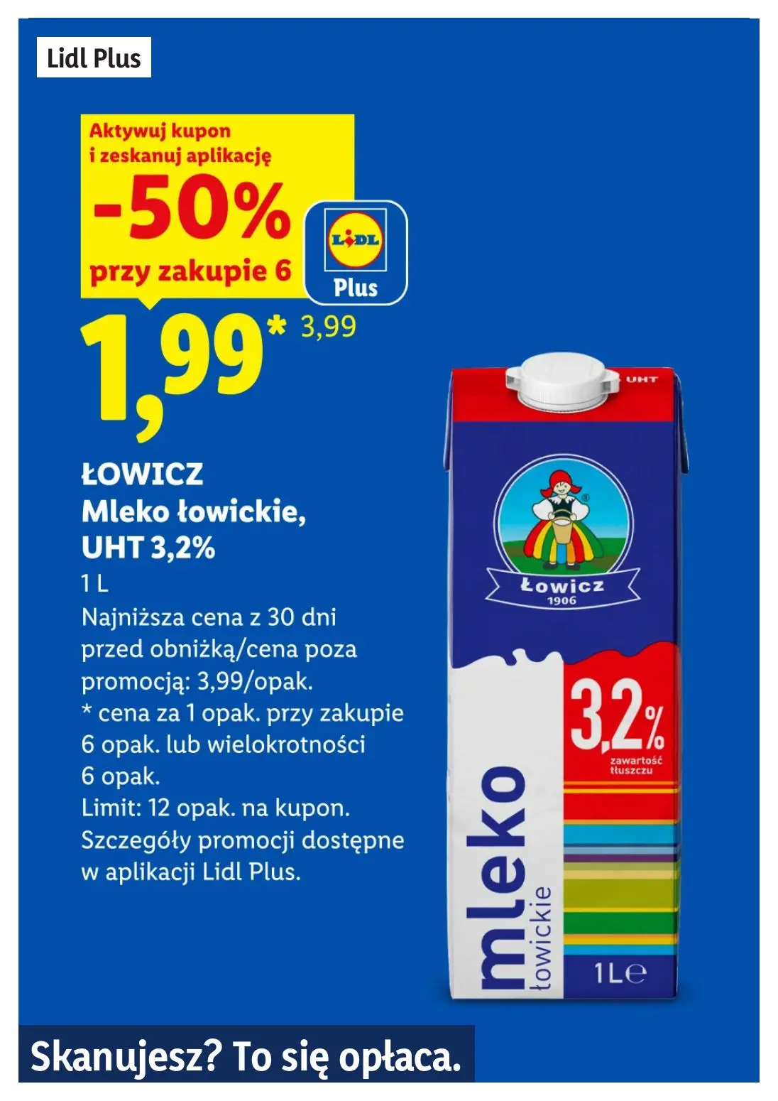 Lidl gazetka, strona 8 z 30 — Łowicz Mleko łowickie, UHT 3,2%