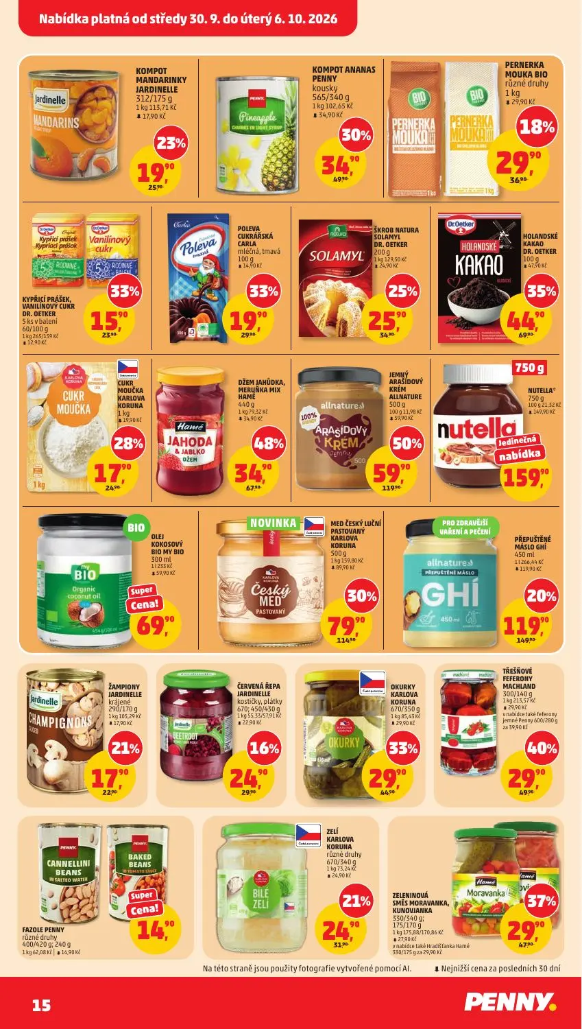 PENNY leták, strana 15 z 37 — ARAŠÍDOVÝ KRÉM ALLNATURE, MED ČESKÝ LUČNÍ PASTOVANÝ KARLOVA KORUNA, DŽEM JAHŮDKA, MERUŇKA MIX …