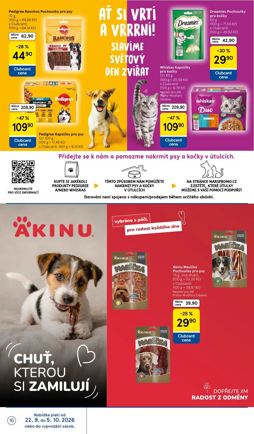 Tesco Supermarket leták, strana 16 z 16 — Pedigree Kapsičky pro psy, Whiskas Kapsičky pro kočky, Pedigree Ranchos Pochoutky …