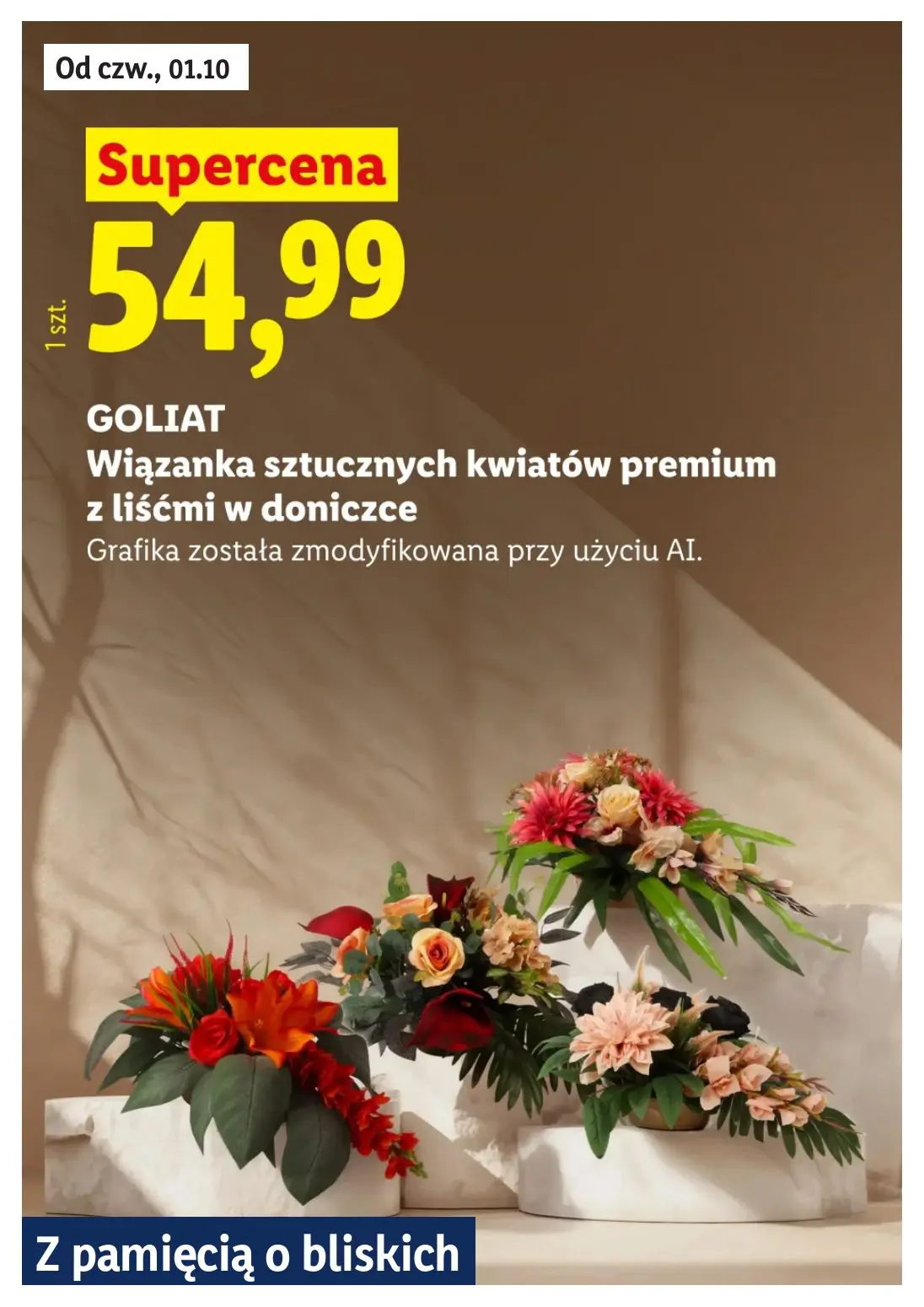 Lidl gazetka, strona 15 z 30 — GOLIAT Wiązanka sztucznych kwiatów premium z liśćmi w doniczce