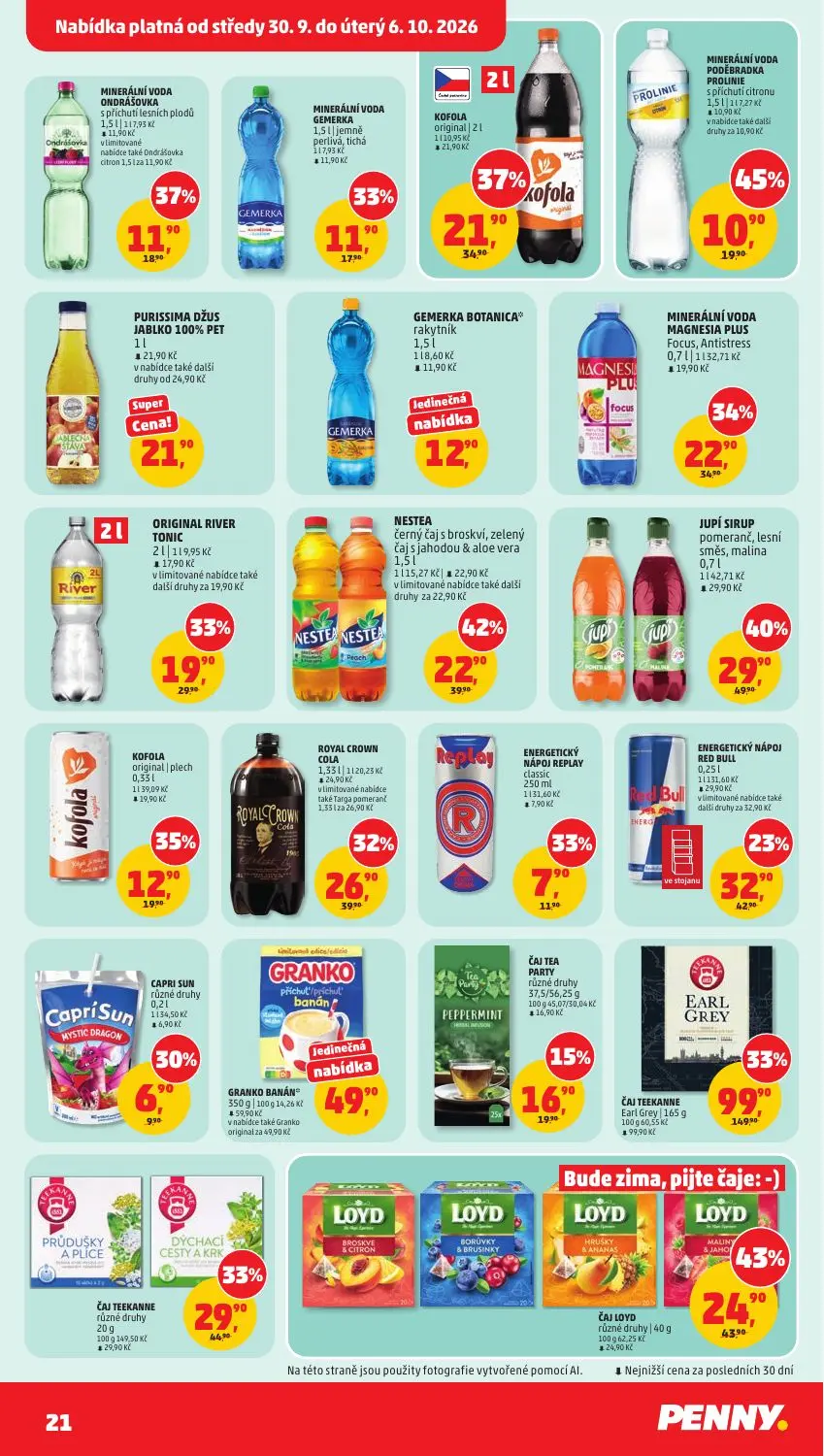 PENNY leták, strana 21 z 37 — ČAJ TEEKANNE Earl Grey, JUPÍ SIRUP pomeranč, lesní směs, malina, ČAJ LOYD různé druhy Bude zim…