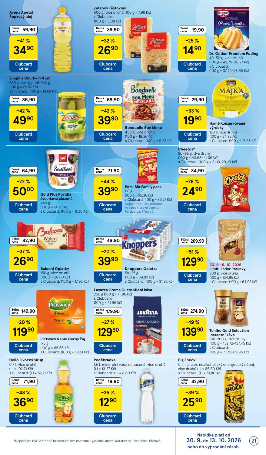 Tesco leták, strana 21 z 36 — Lindt Lindor Pralinky, Tchibo Gold Selection Instantní káva, Lavazza Crema Gusto Mletá káva