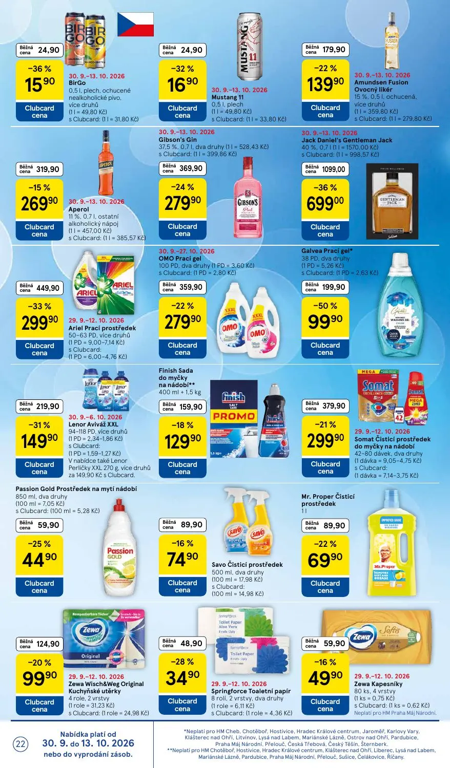 Tesco leták, strana 22 z 36 — Jack Daniel's Gentleman Jack, Ariel Prací prostředek, Galvea Prací gel